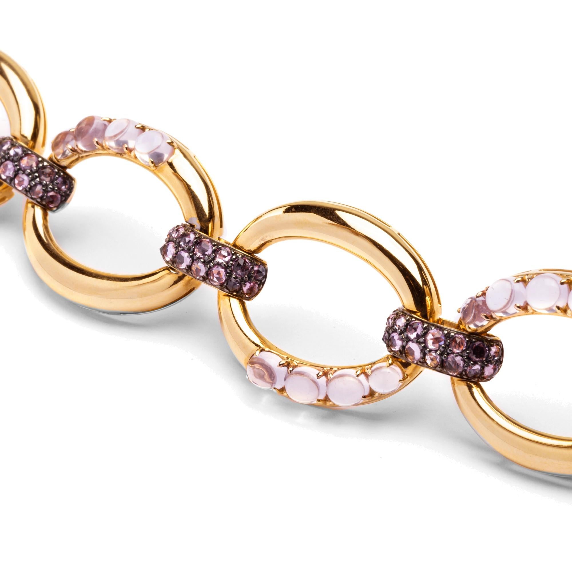 Alex Jona Pink Sapphire Moonstone 18 Karat Rose Gold Link Bracelet For Sale 1