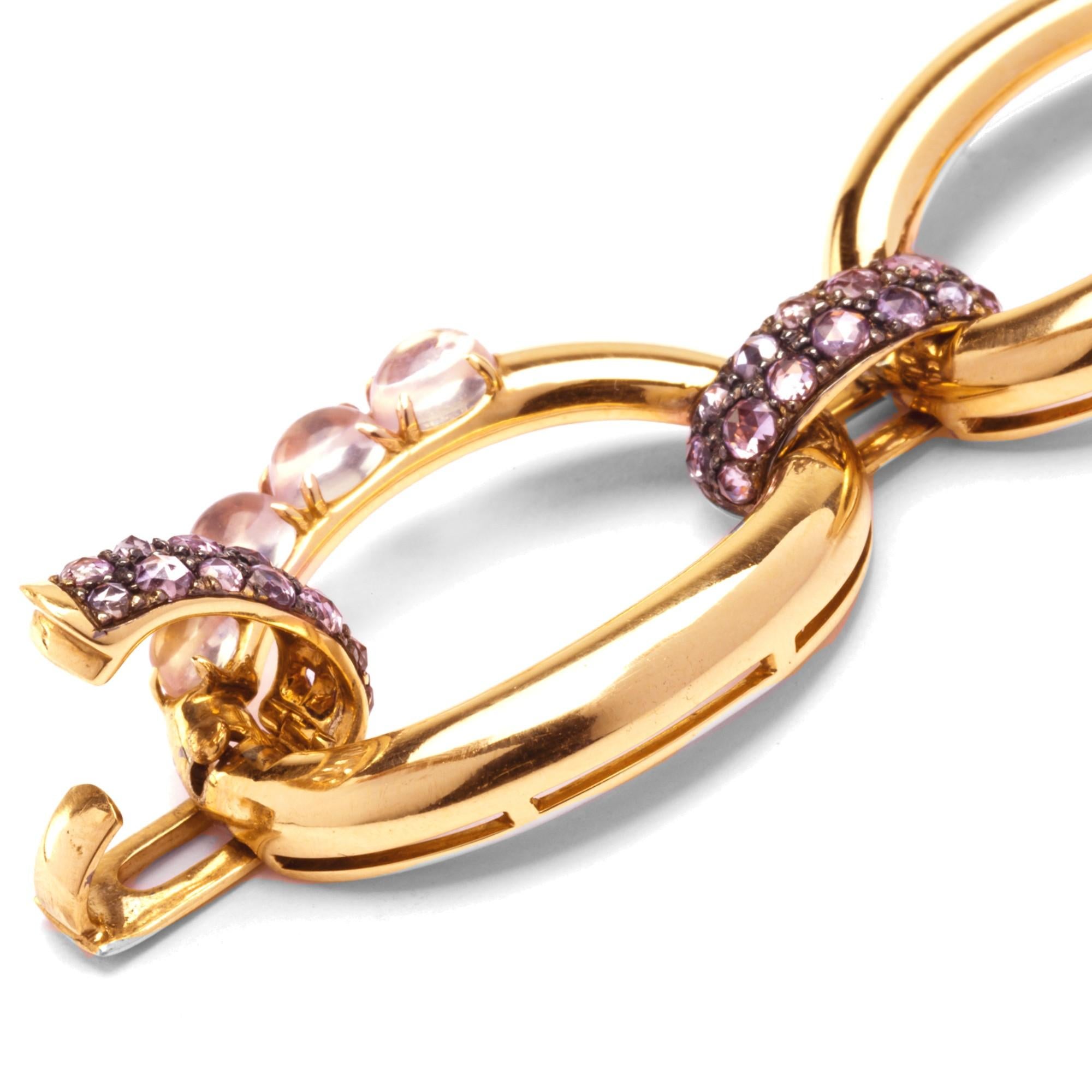 Alex Jona Pink Sapphire Moonstone 18 Karat Rose Gold Link Bracelet For Sale 3