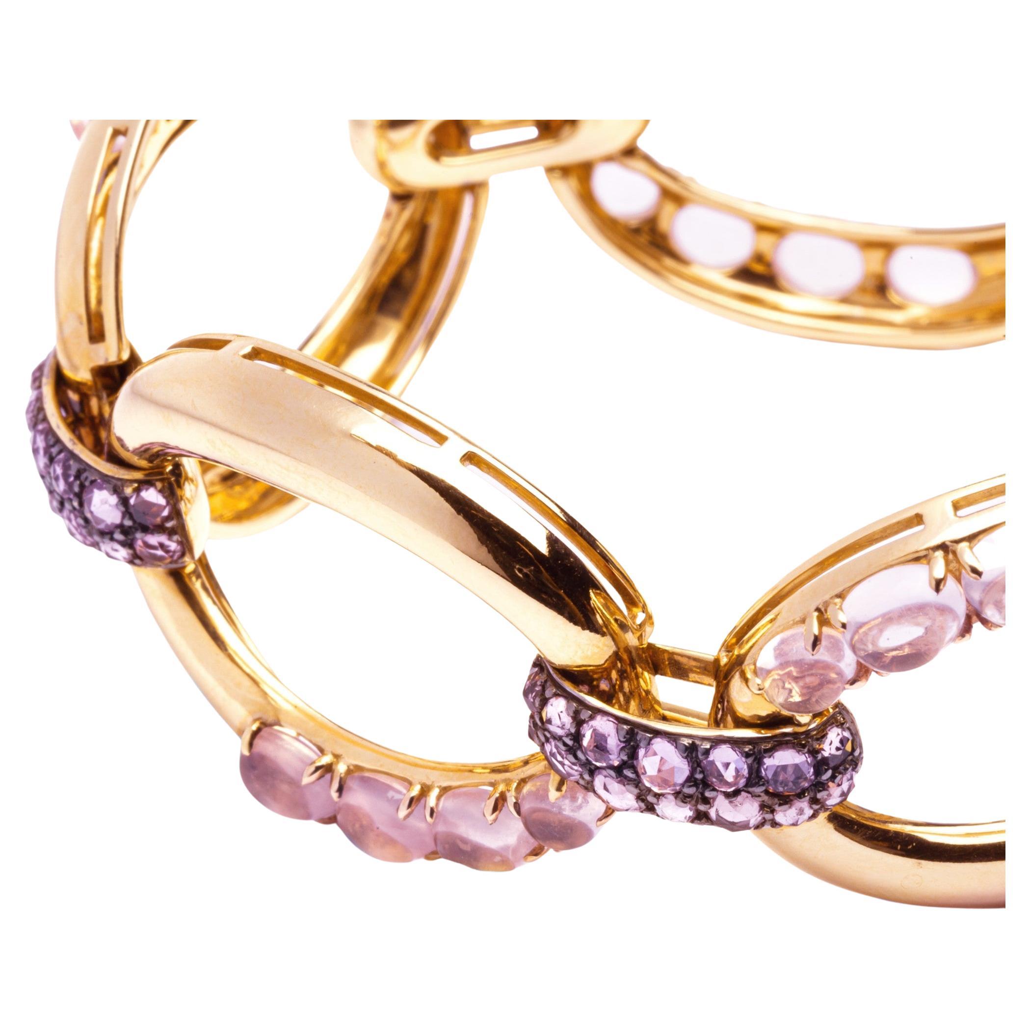 Women's Alex Jona Pink Sapphire Moonstone 18 Karat Rose Gold Link Bracelet For Sale