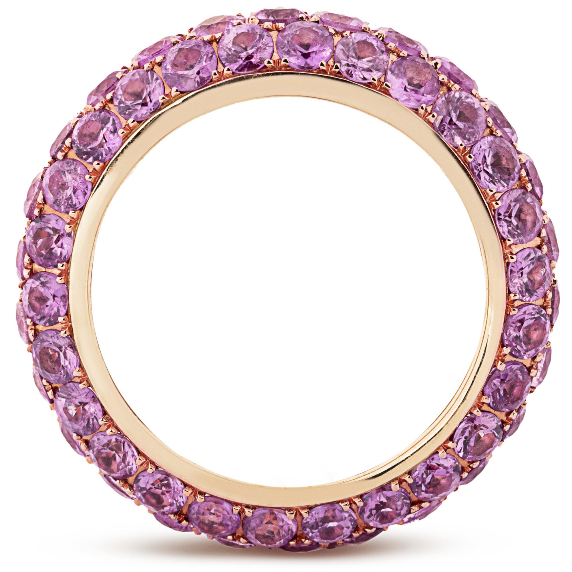 Anello a fascia per l'eternità in oro giallo 18 carati con zaffiro rosa pavé di Alex Jona in vendita 1