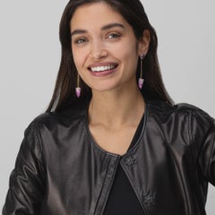 Alex Jona Pendientes Colgante Zafiro Rosa Tanzanita Diamante Blanco Oro Amarillo 18k