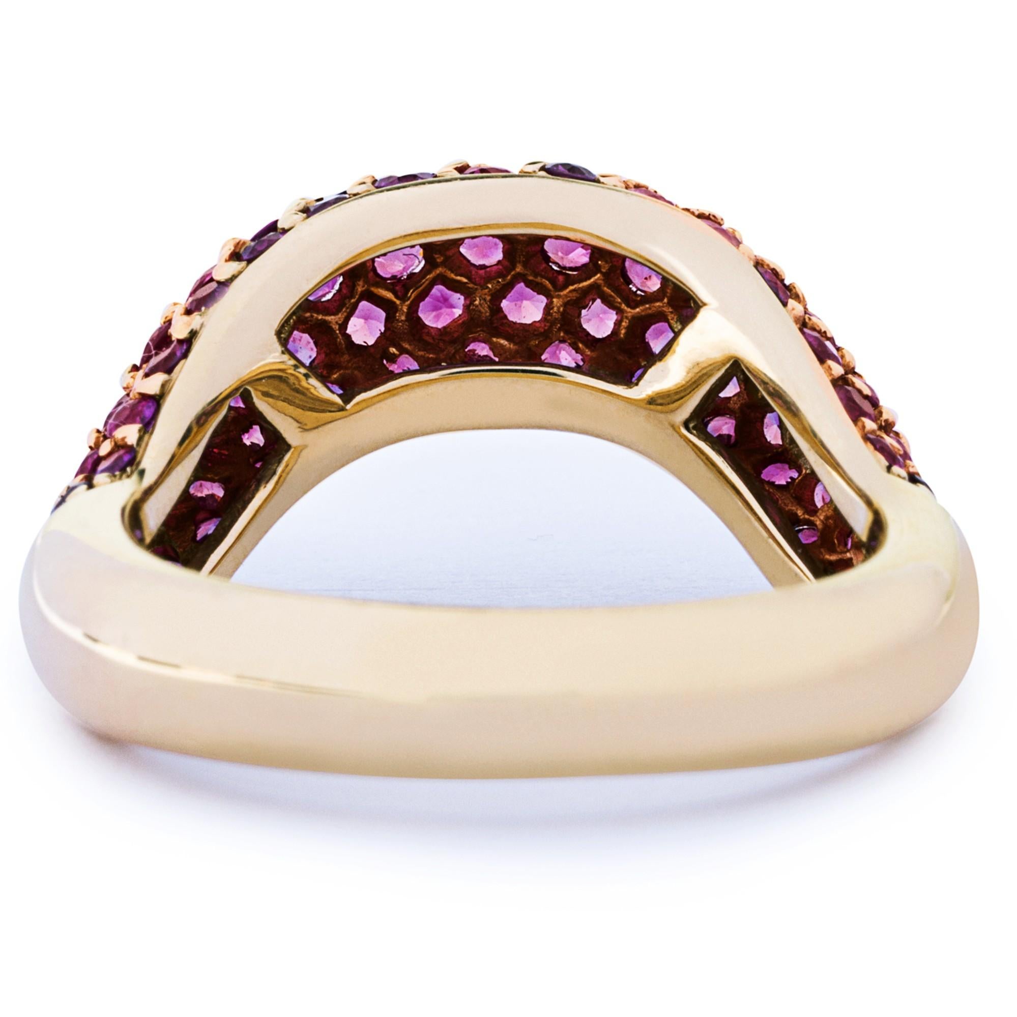 Alex Jona Pink Sapphire Tsavorite 18 Karat Yellow Gold Set of Two Band Rings For Sale 6