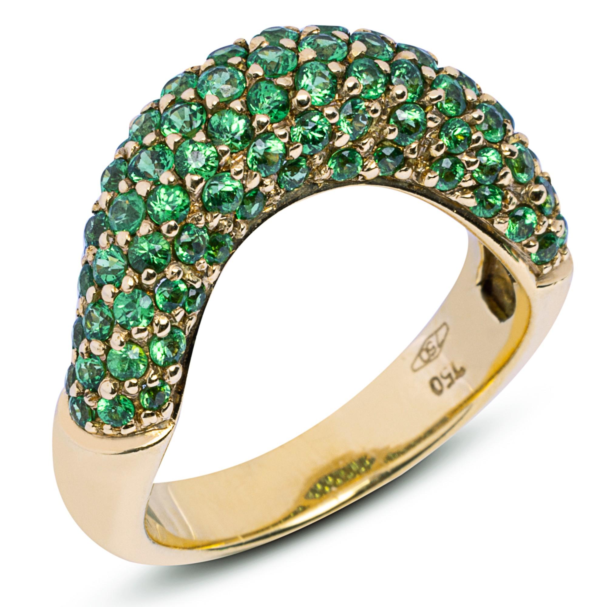 Alex Jona Pink Sapphire Tsavorite 18 Karat Yellow Gold Set of Two Band Rings In New Condition For Sale In Torino, IT