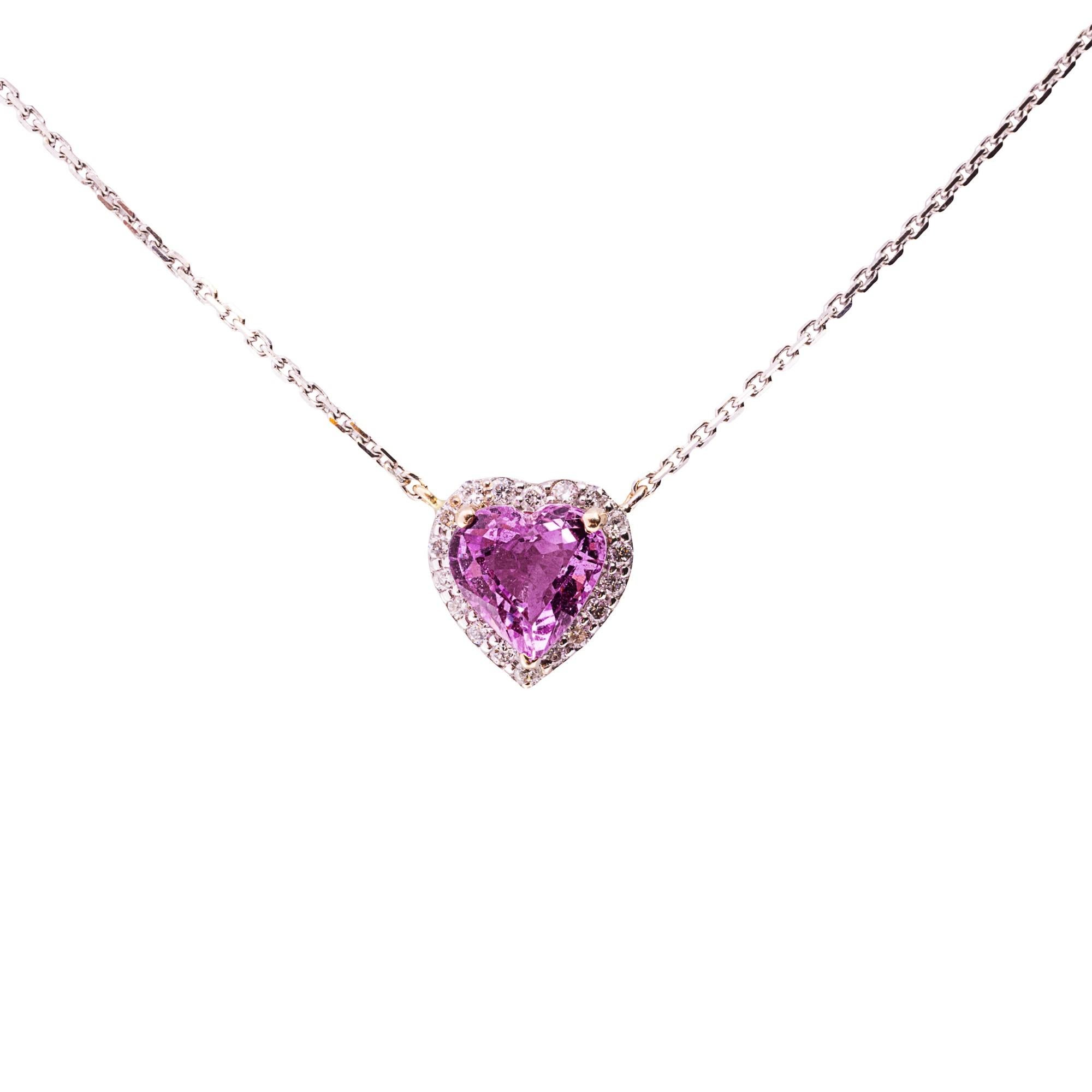 Heart Cut Alex Jona Pink Sapphire White Diamond 18 Karat Rose Gold Heart Pendant Necklace For Sale