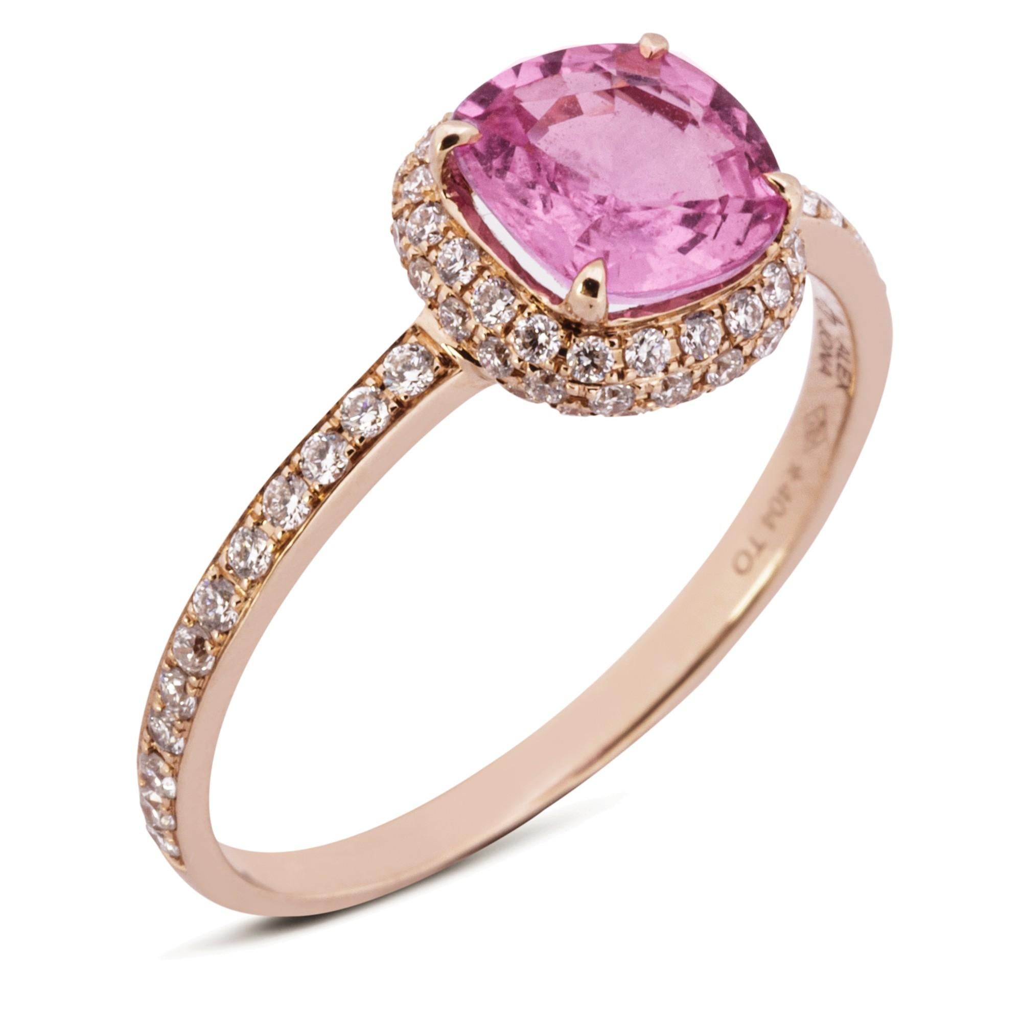 Round Cut Alex Jona Pink Sapphire White Diamond 18 Karat Rose Gold Ring For Sale