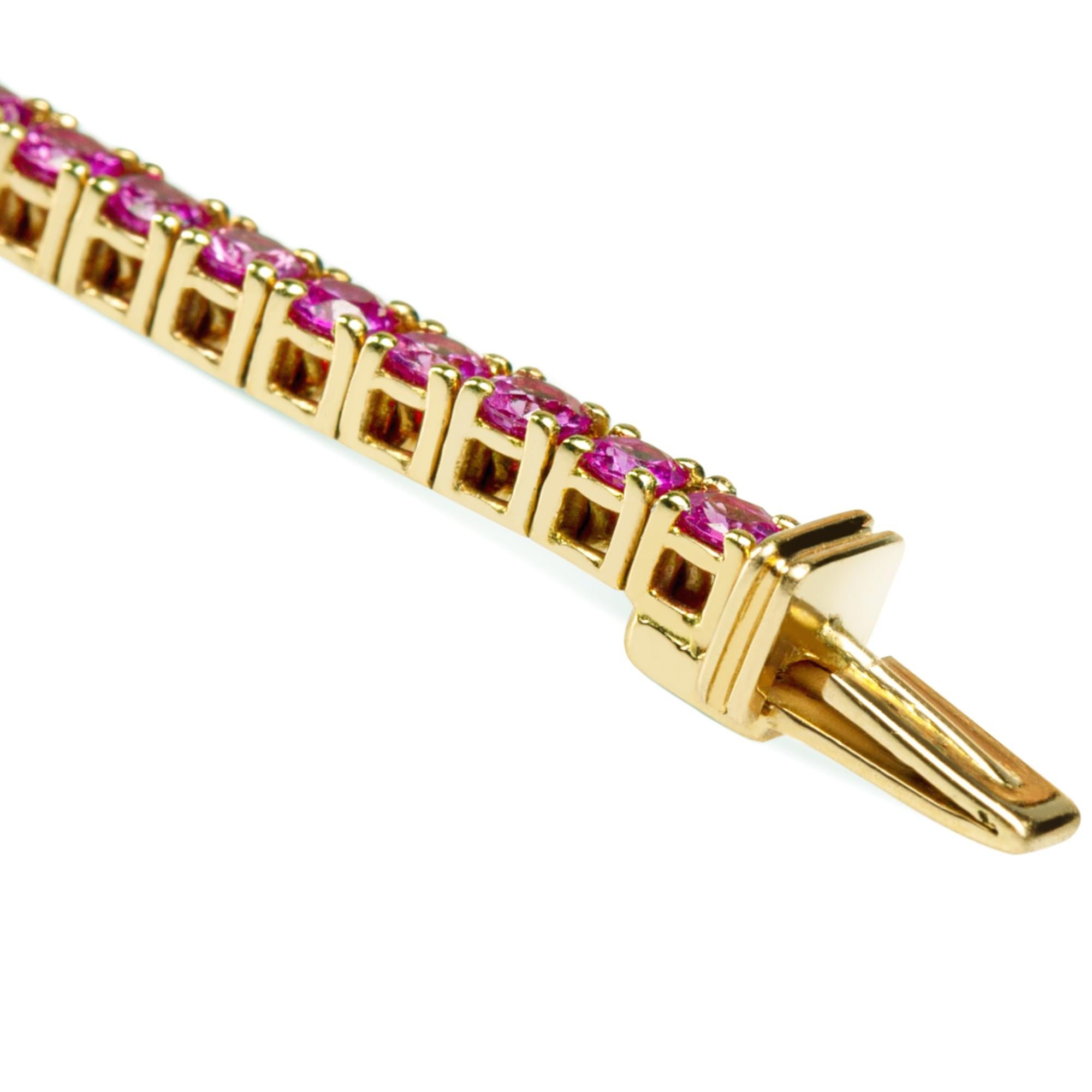 Women's Alex Jona Pink Sapphire White Diamond 18 Karat Rose Gold Tennis Bracelet For Sale