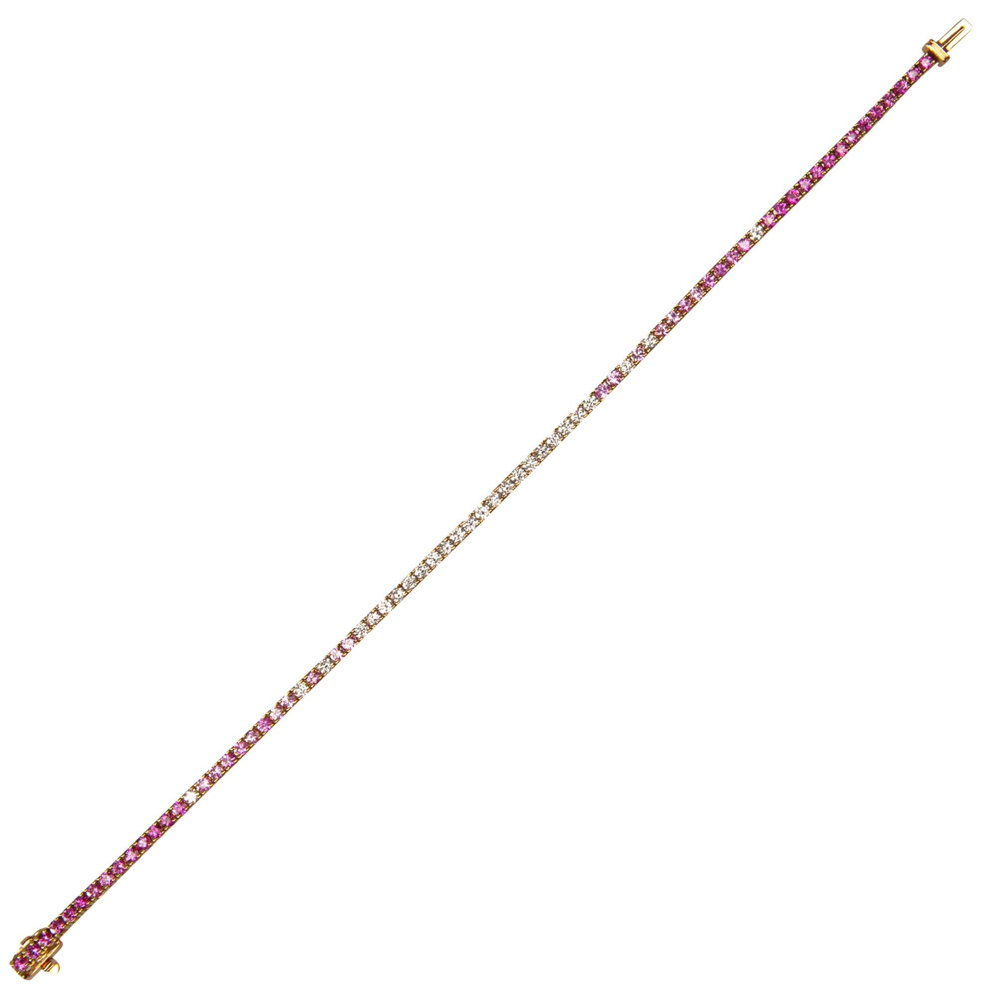 Alex Jona Pink Sapphire White Diamond 18 Karat Rose Gold Tennis Bracelet For Sale