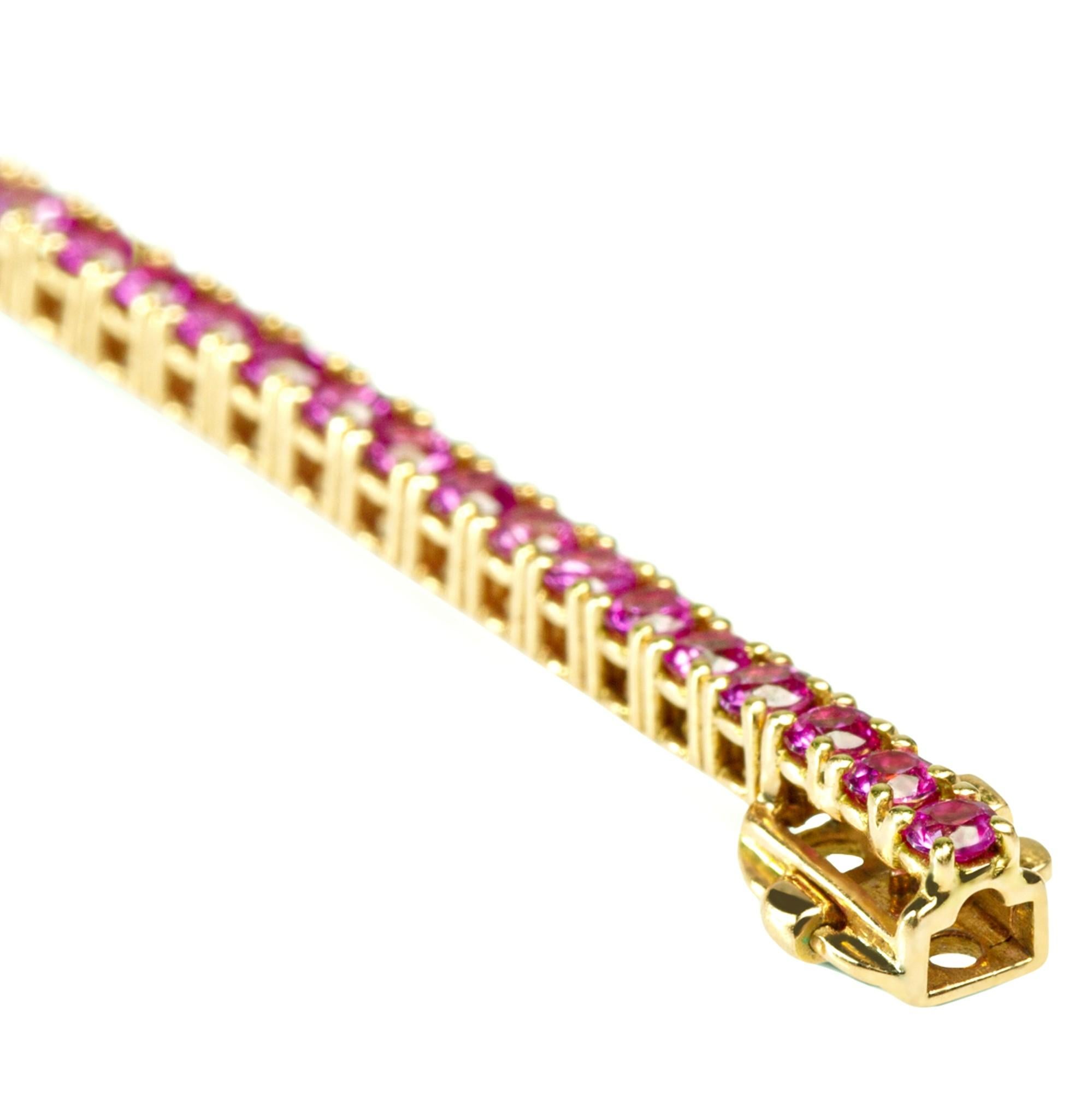 Alex Jona Pink Sapphire White Diamond 18 Karat Rose Gold Tennis Bracelet For Sale 1