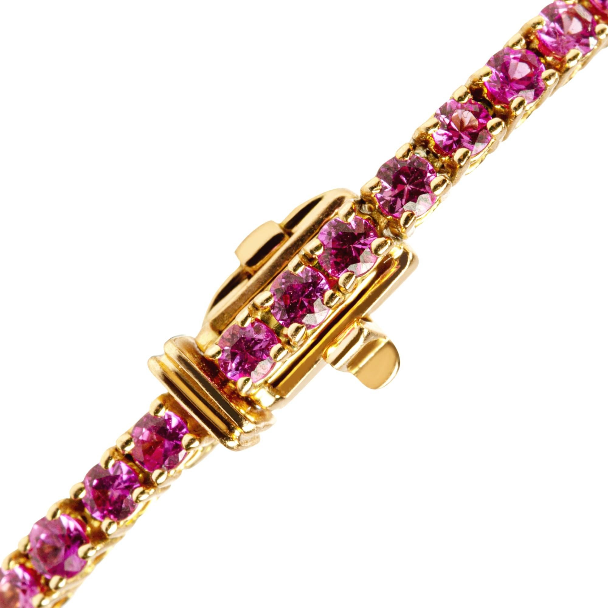 Alex Jona Pink Sapphire White Diamond 18 Karat Rose Gold Tennis Bracelet For Sale 2