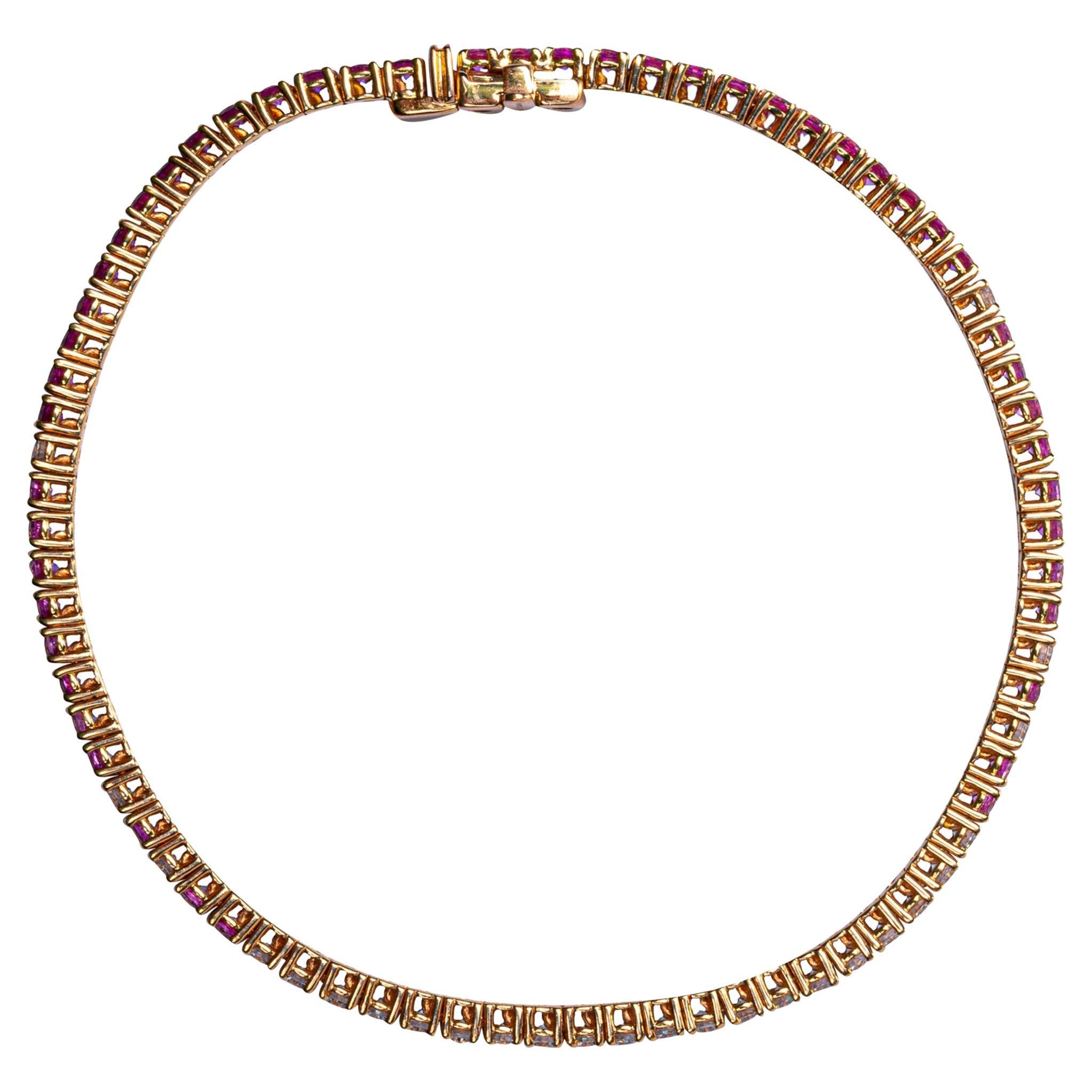 Alex Jona Zafiro rosa Diamante blanco Pulsera de tenis de oro rosa de 18 quilates Corte redondo en venta