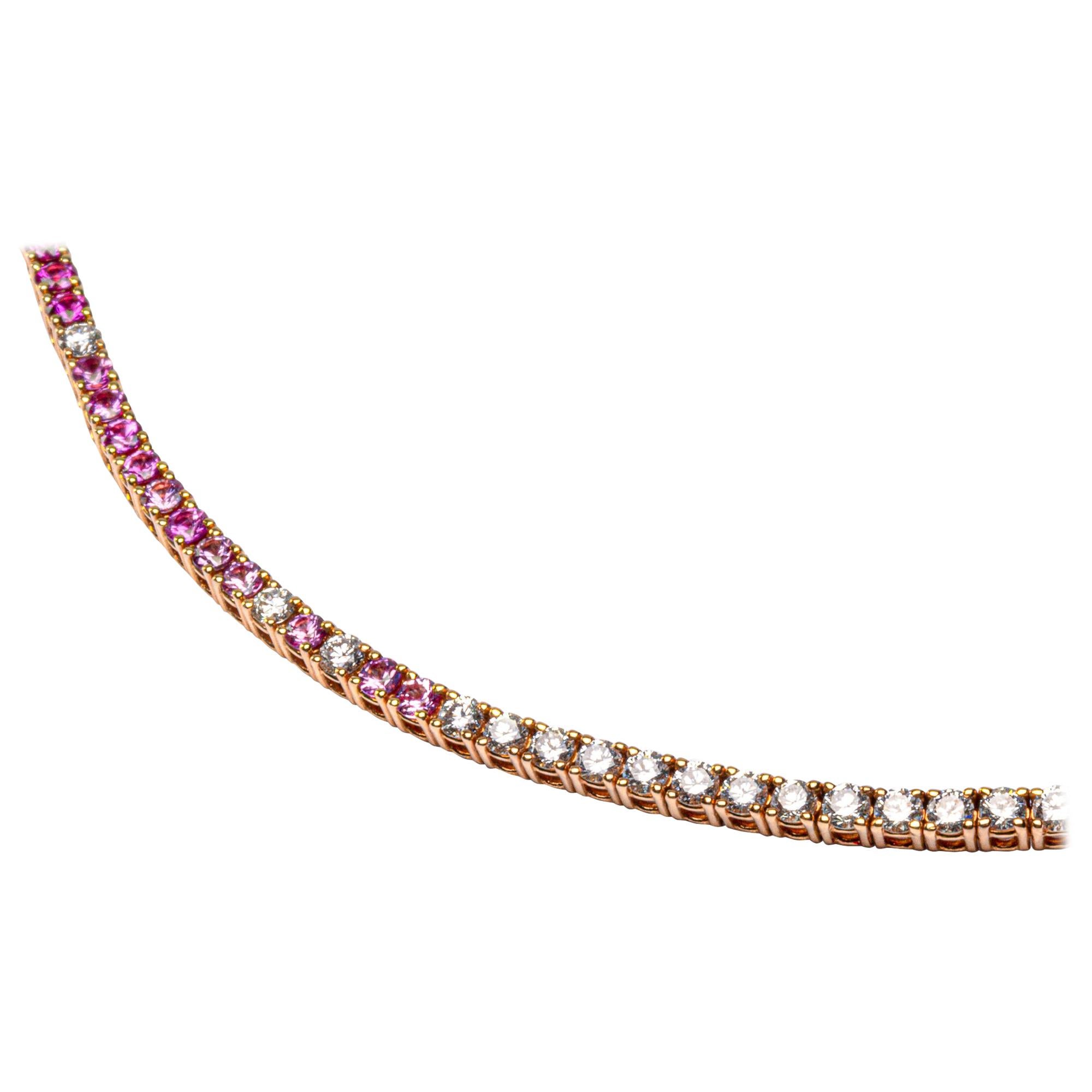 Pink Sapphire Diamond Gold Tennis Bracelet For Sale at 1stDibs