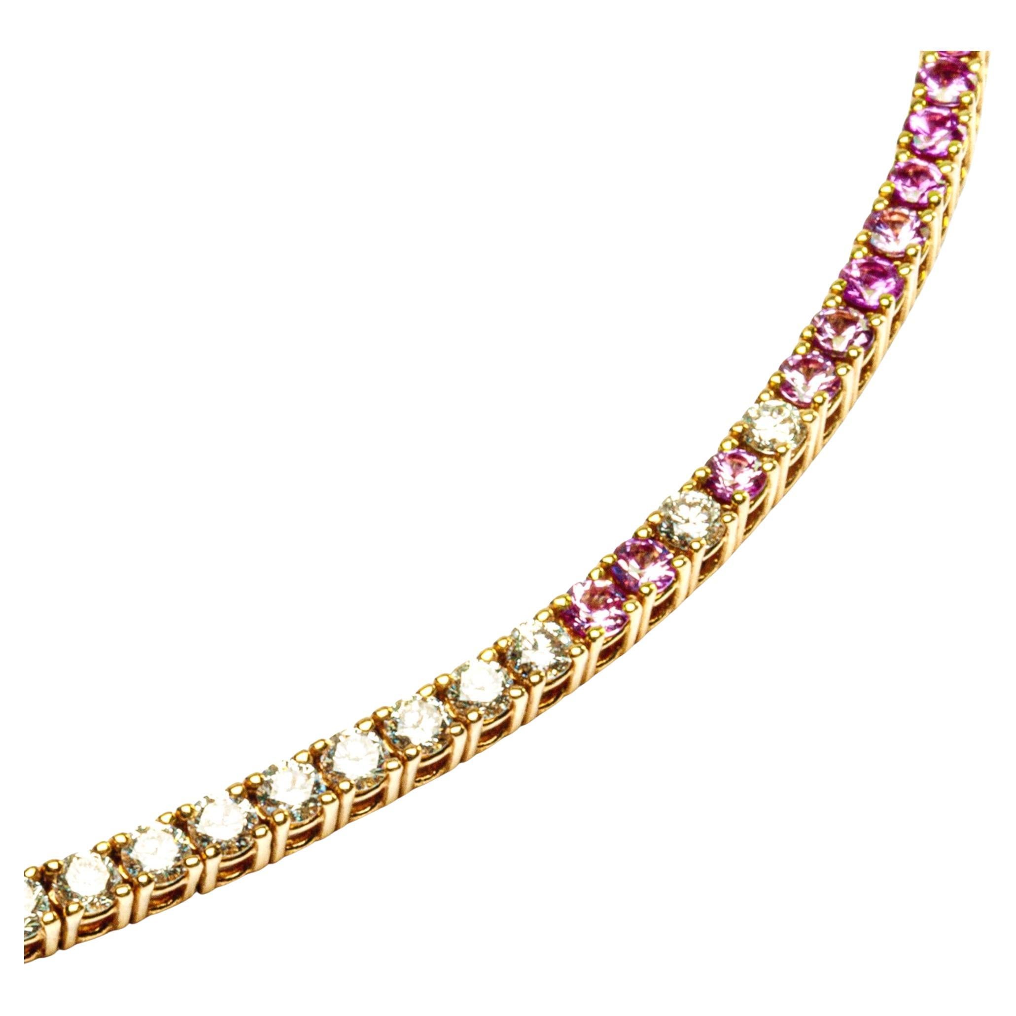 Alex Jona Pink Sapphire White Diamond 18 Karat Rose Gold Tennis Bracelet In New Condition For Sale In Torino, IT