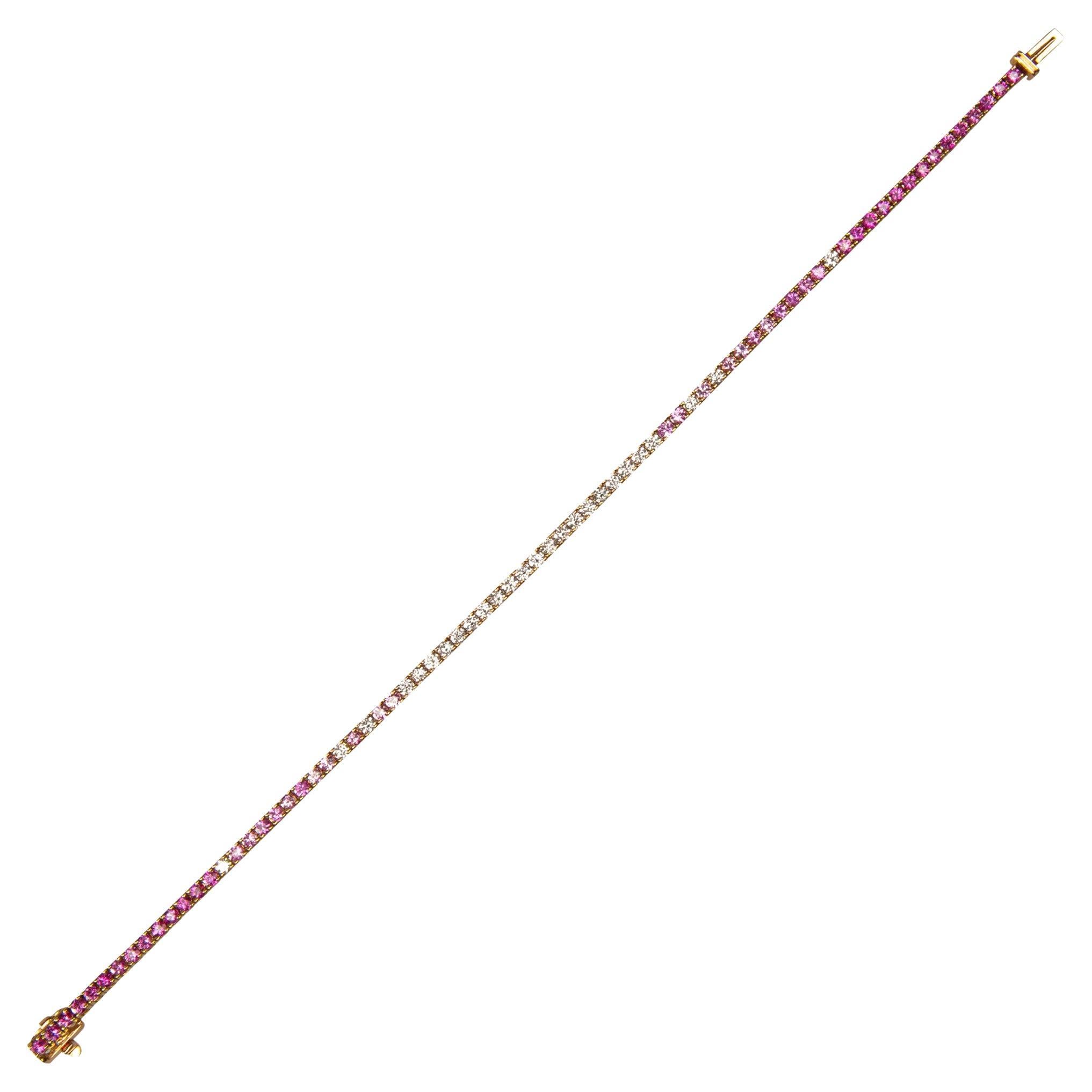 Alex Jona Zafiro rosa Diamante blanco Pulsera de tenis de oro rosa de 18 quilates