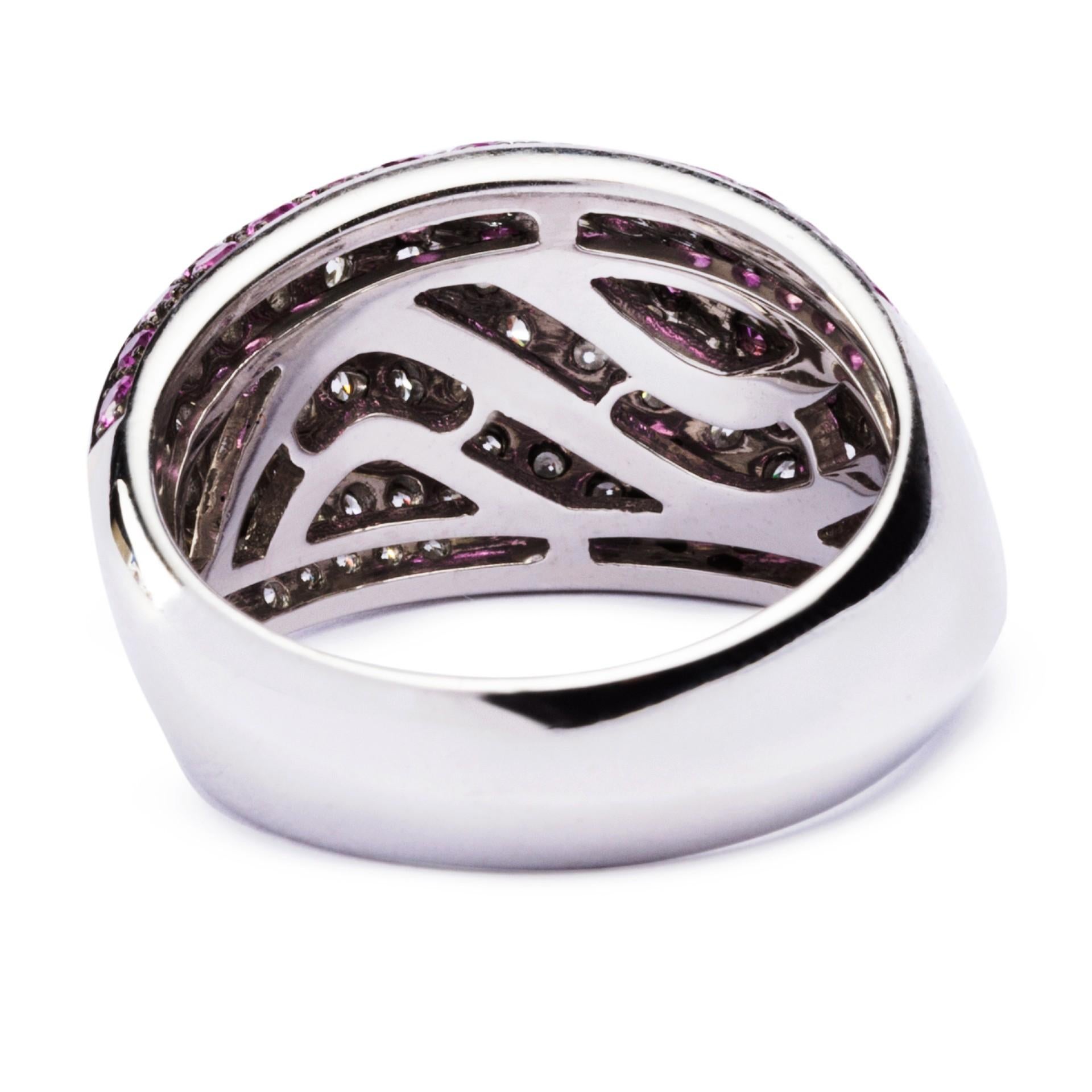 Alex Jona Pink Sapphire White Diamond 18 Karat White Gold Dome Ring For Sale 3
