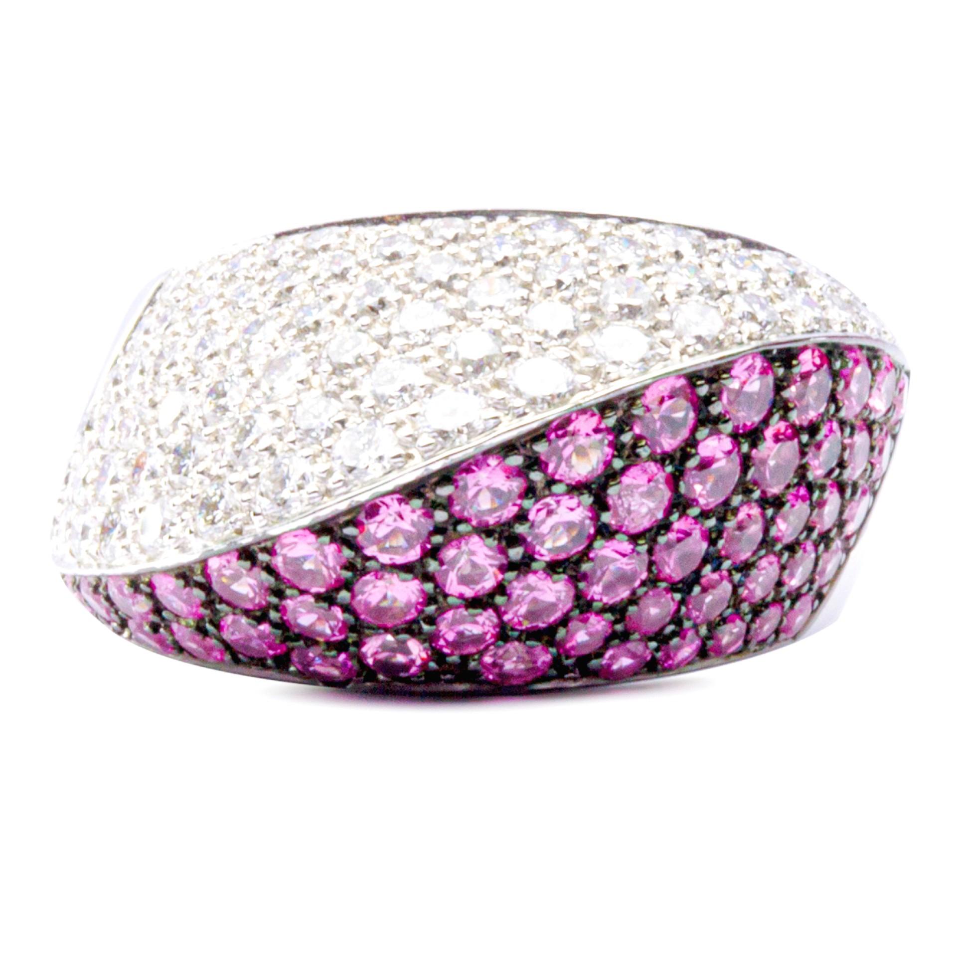 Alex Jona Pink Sapphire White Diamond 18 Karat White Gold Dome Ring For Sale 2