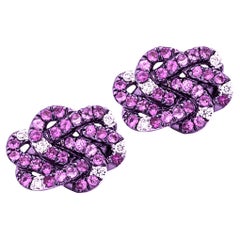 Alex Jona Pink Sapphire White Diamond 18 Karat White Gold Infinity Knot Earrings