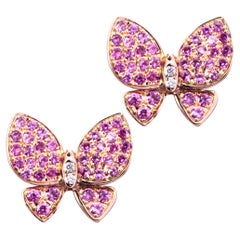 Alex Jona Pink Sapphire White Diamond Rose Gold Butterfly Stud Earrings