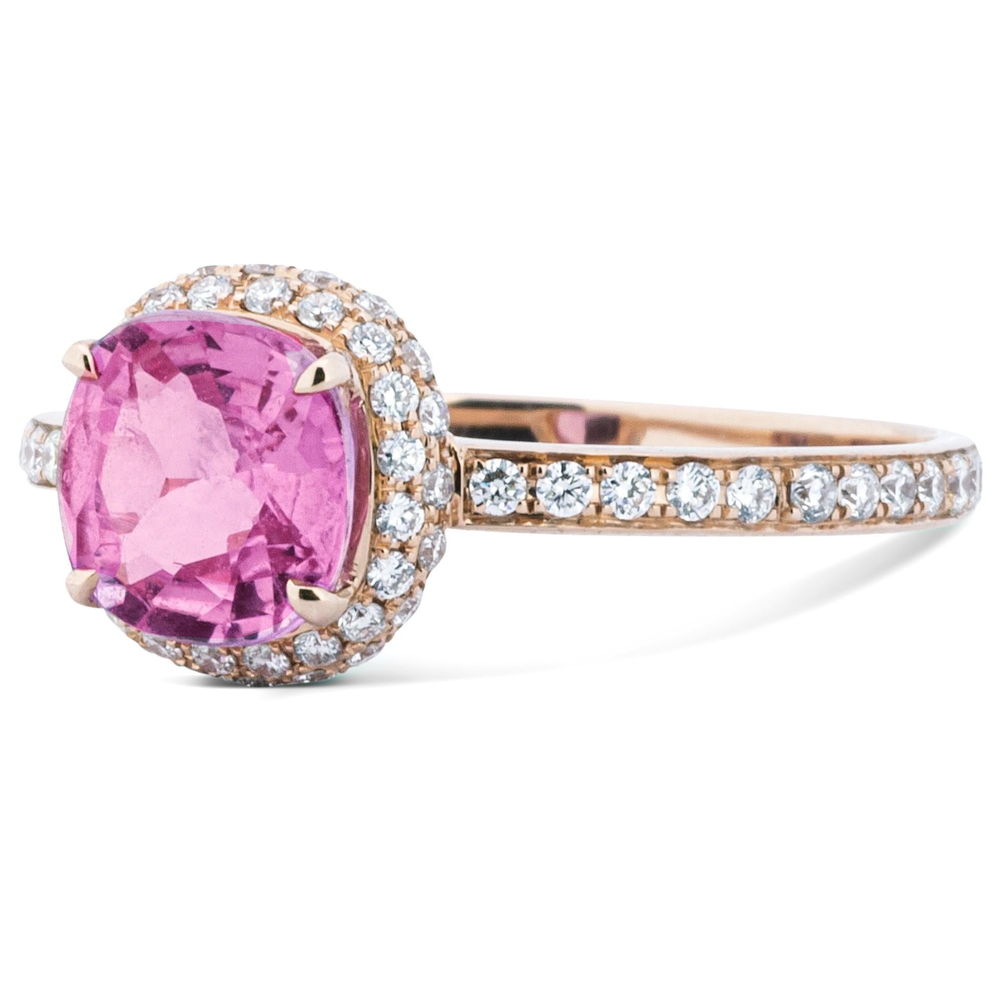 Cushion Cut Alex Jona Pink Sapphire White Diamond Rose Gold Solitaire Ring