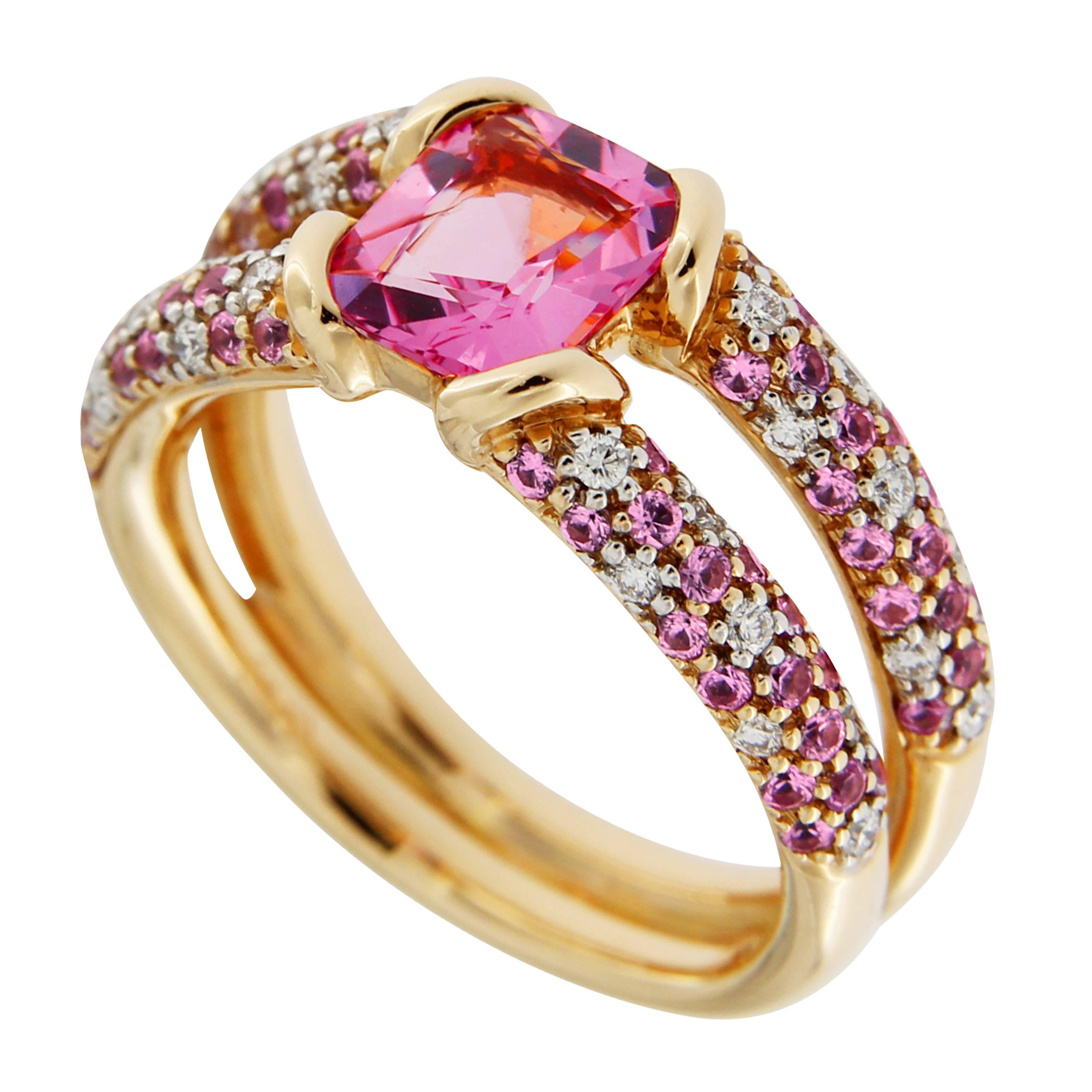 Rose Cut Alex Jona Pink Spinel Pink Sapphire White Diamond 18 Karat Rose Gold Ring