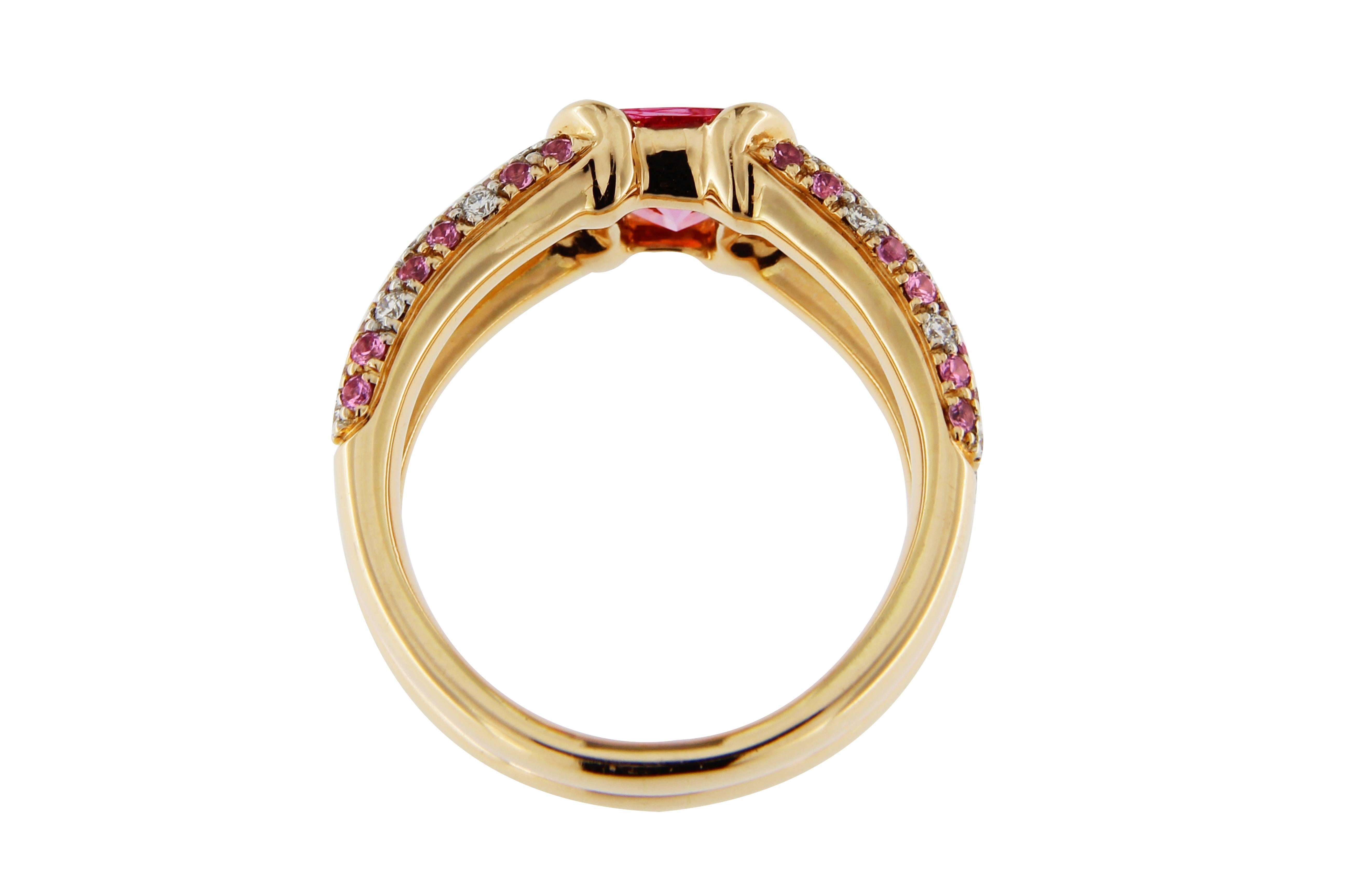 Alex Jona Pink Spinel Pink Sapphire White Diamond 18 Karat Rose Gold Ring In New Condition In Torino, IT