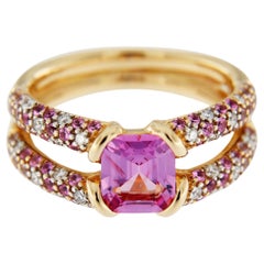 Alex Jona 18 Karat Roségold Ring mit rosa Spinell, rosa Saphir und weißem Diamant