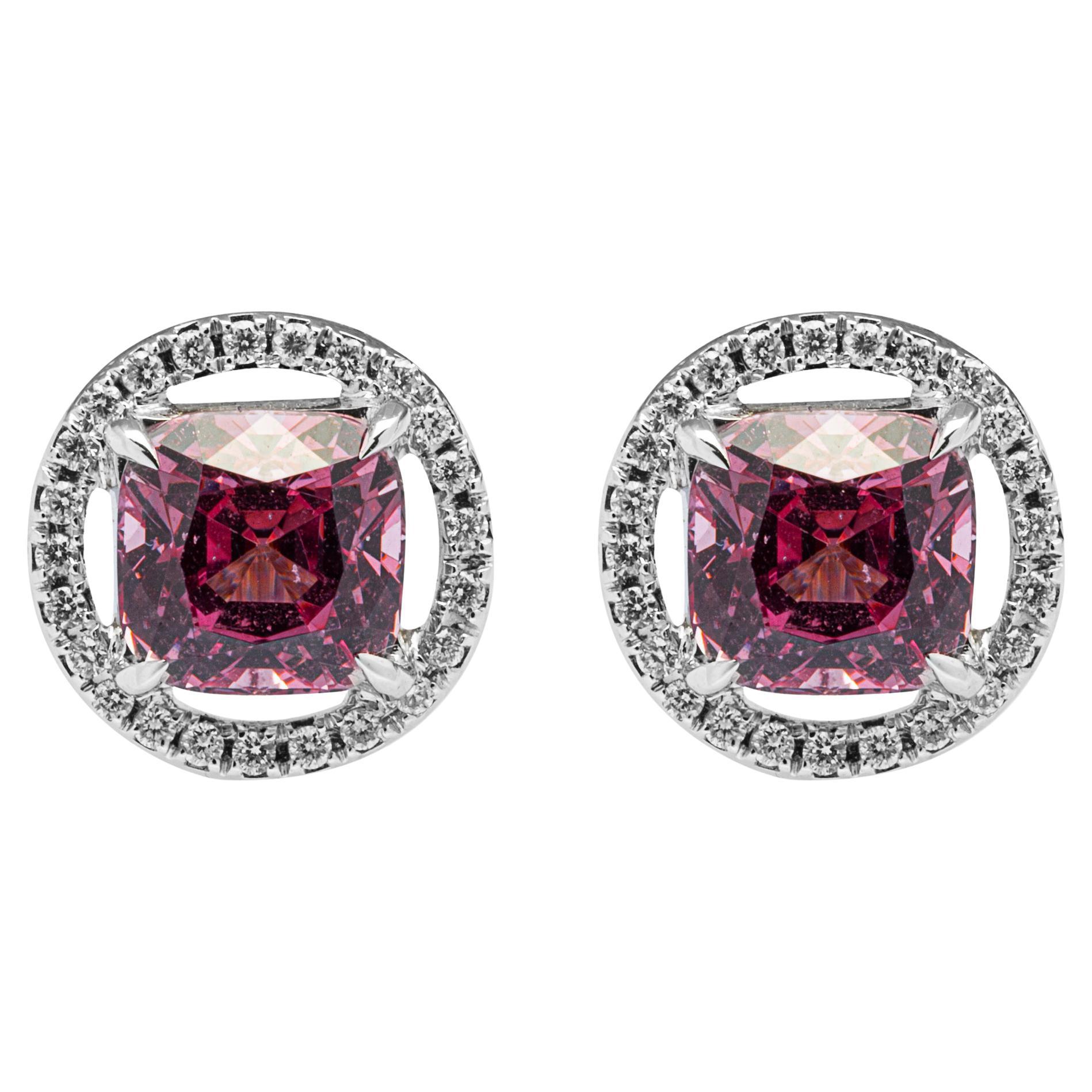 Alex Jona Ohrstecker, Rosa Spinell Weißer Diamant Halo 18 Karat Weißgold im Angebot