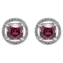 Alex Jona Ohrstecker, Rosa Spinell Weißer Diamant Halo 18 Karat Weißgold
