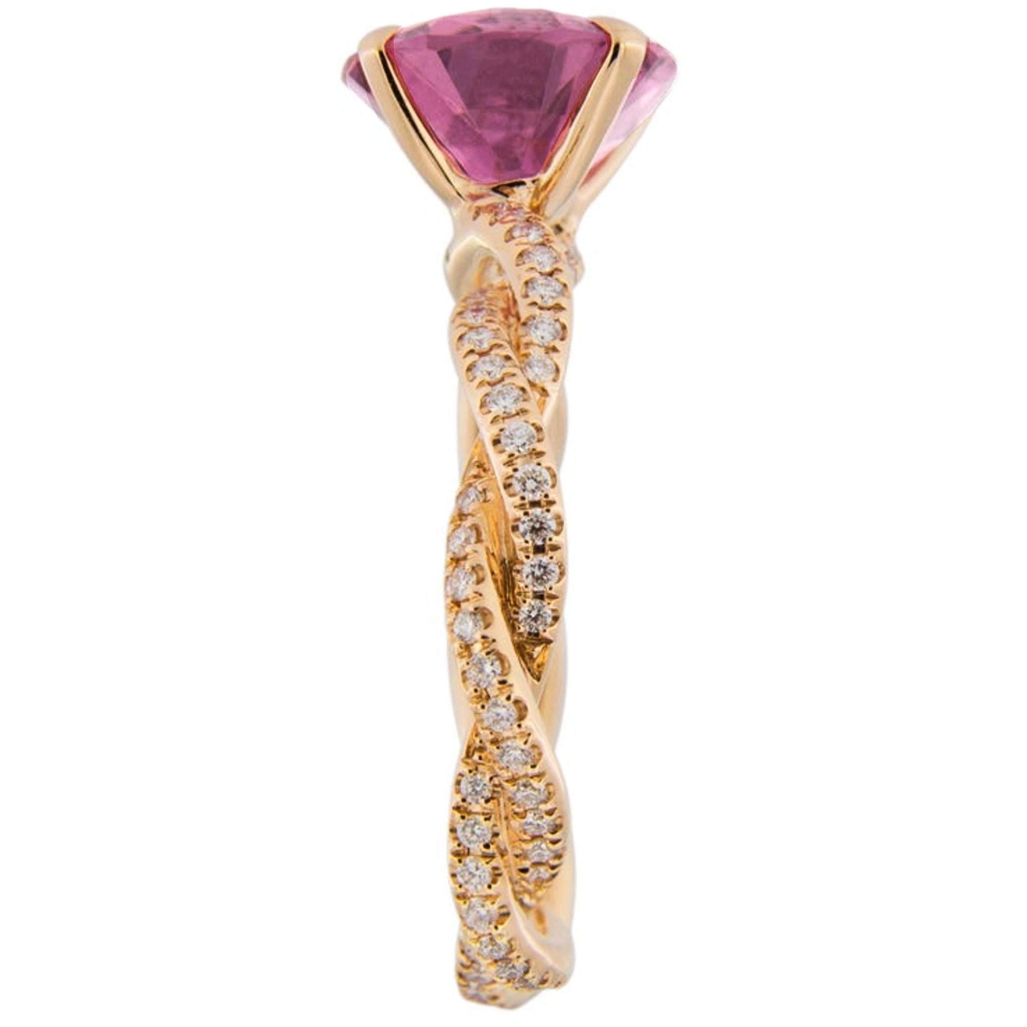 Oval Cut Alex Jona Pink Tourmaline Diamond 18 Karat Rose Gold Cocktail Solitaire Ring For Sale
