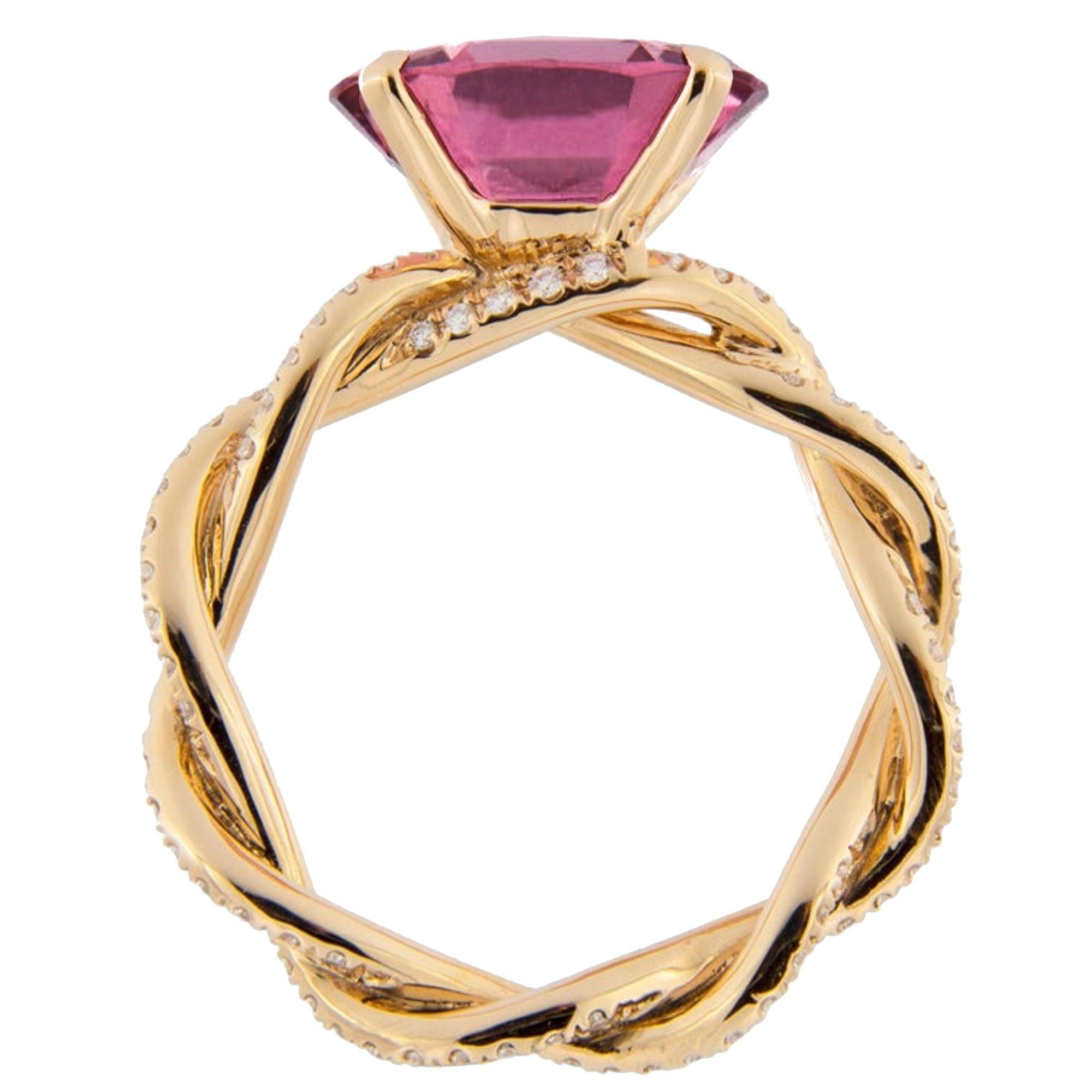 Women's or Men's Alex Jona Pink Tourmaline Diamond 18 Karat Rose Gold Cocktail Solitaire Ring For Sale