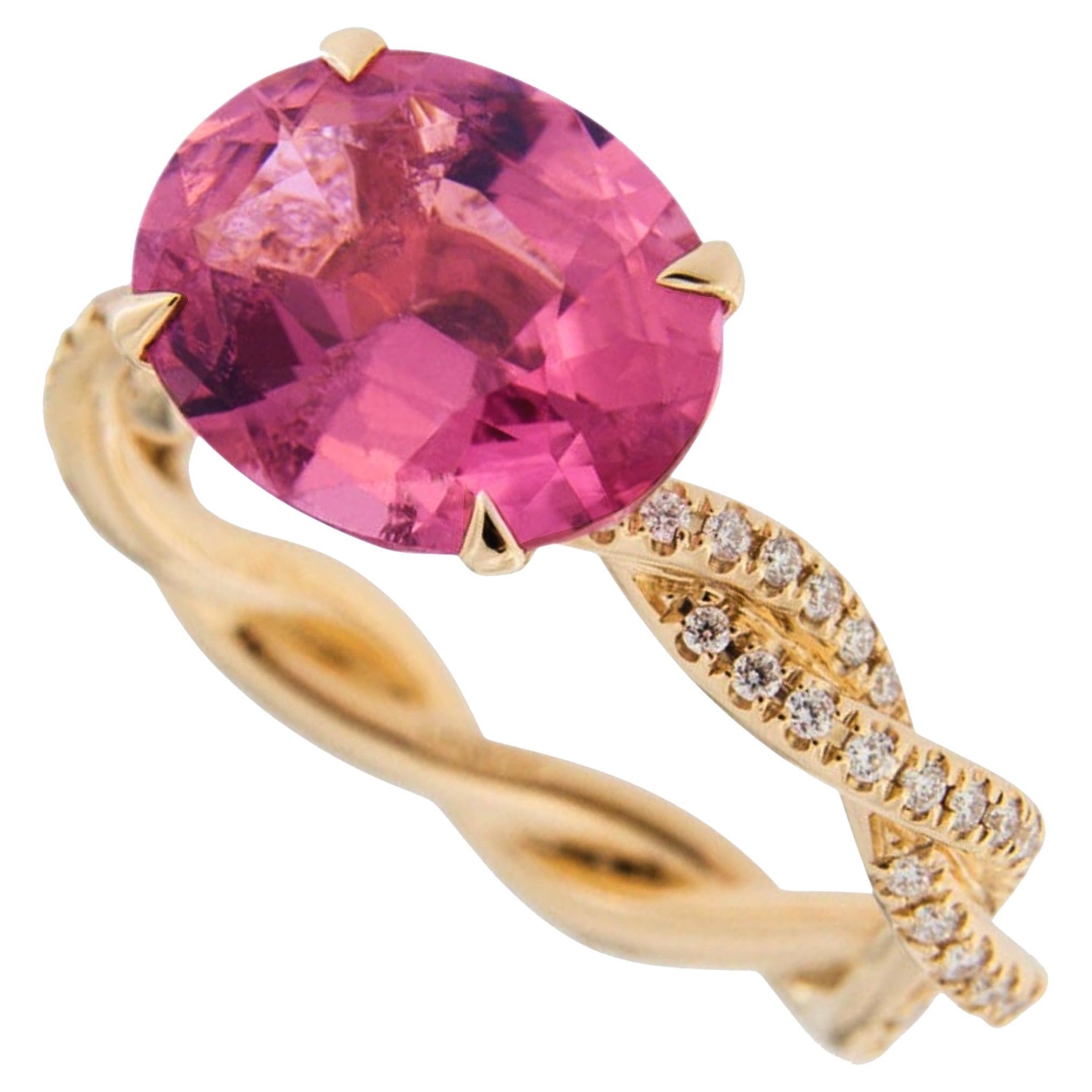 Alex Jona Pink Tourmaline Diamond 18 Karat Rose Gold Cocktail Solitaire Ring For Sale