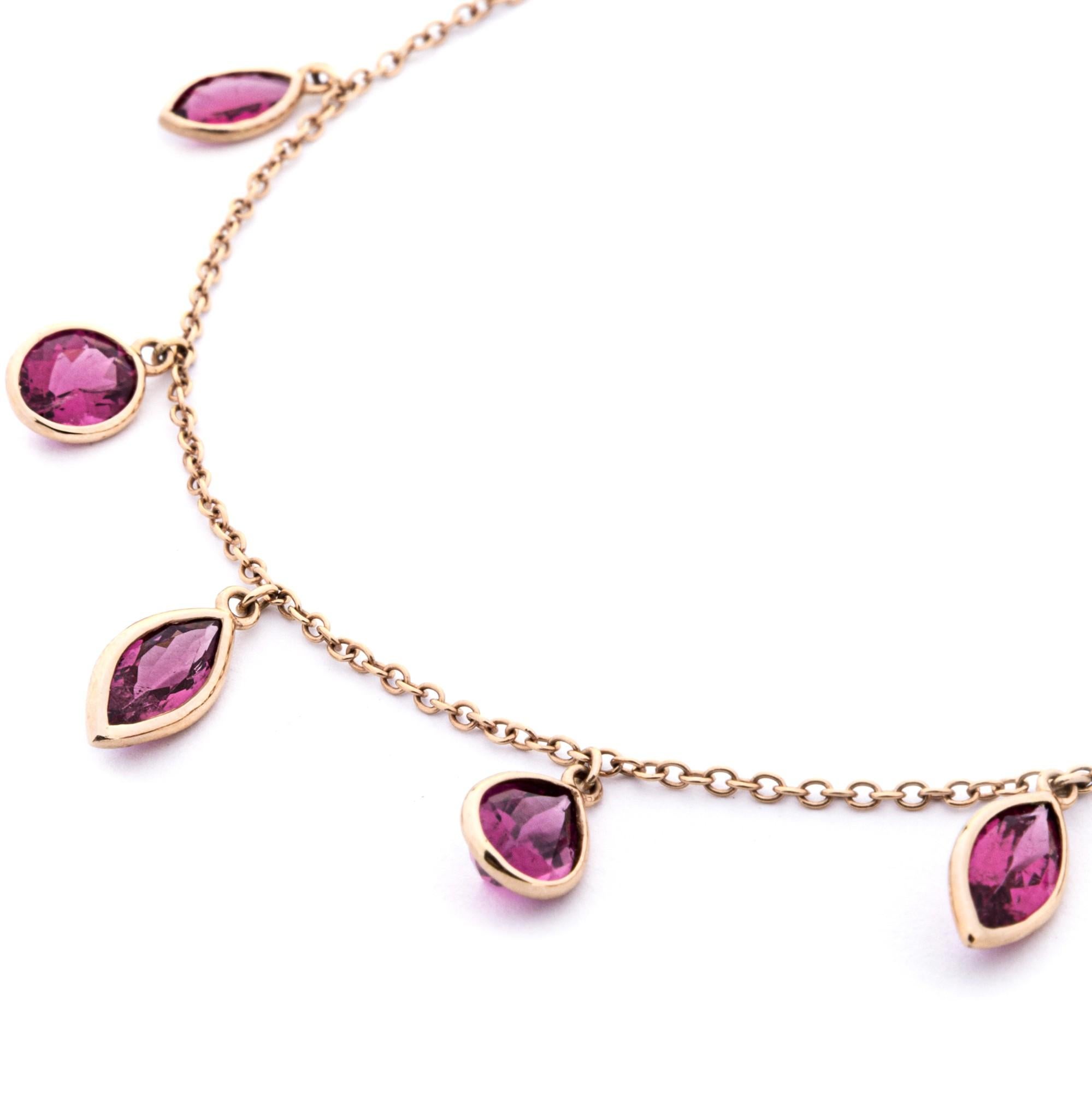 Taille mixte Alex Jona, collier  pendentif multiples en or rose 18 carats et tourmaline rose en vente