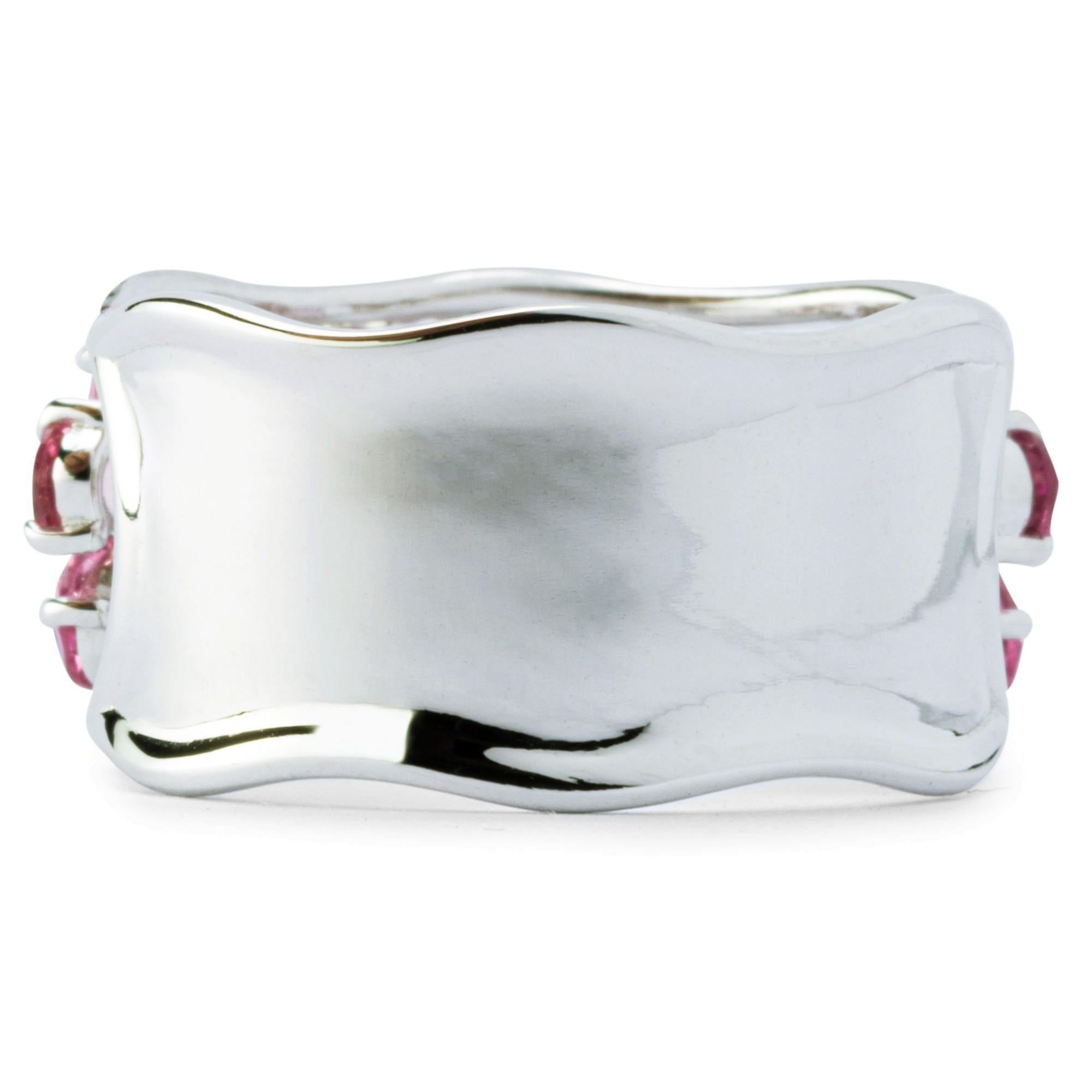Alex Jona Pink Tourmaline White Diamond 18 Karat White Gold Band Ring For Sale 2