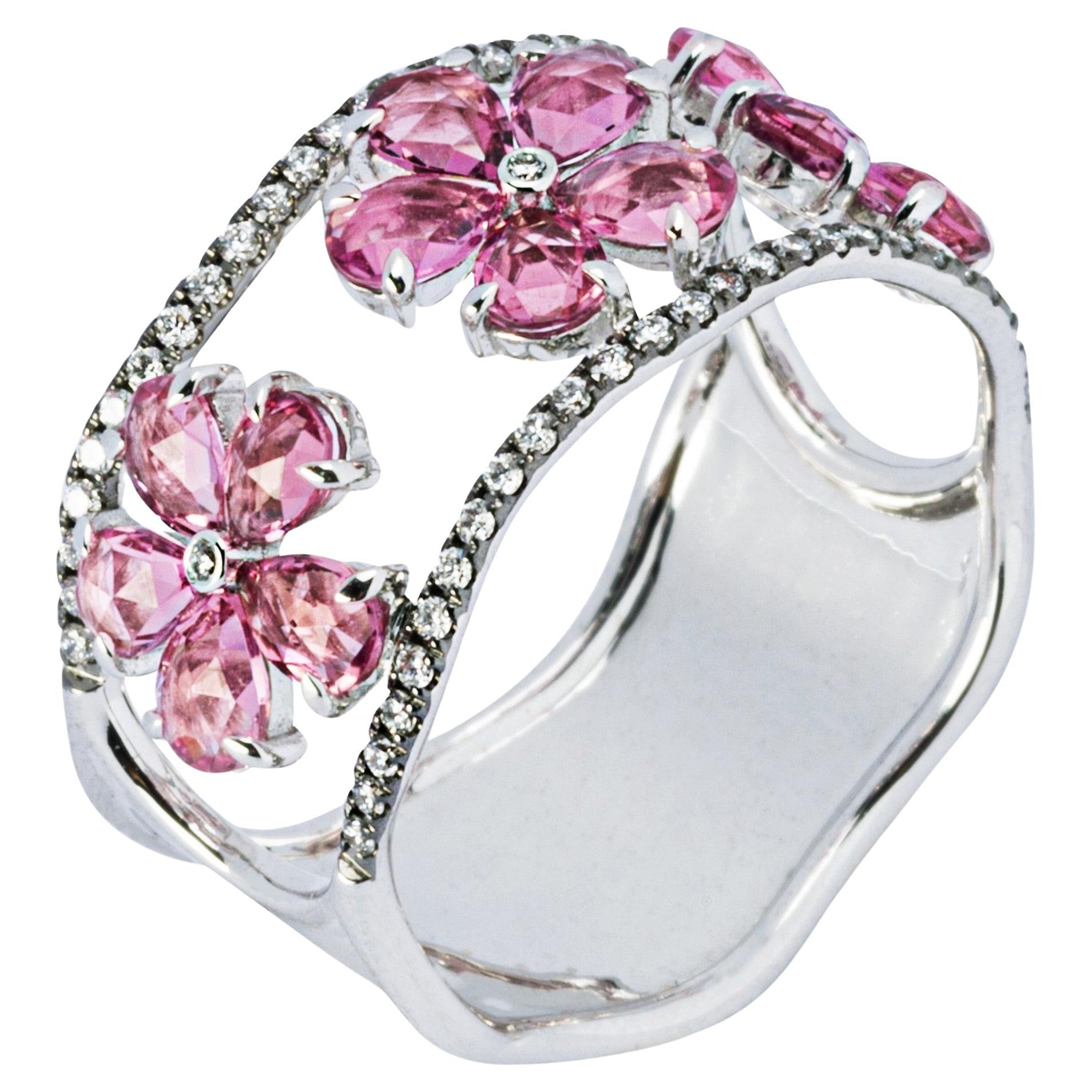 Alex Jona, bague en or blanc 18 carats avec tourmaline rose et diamants blancs en vente