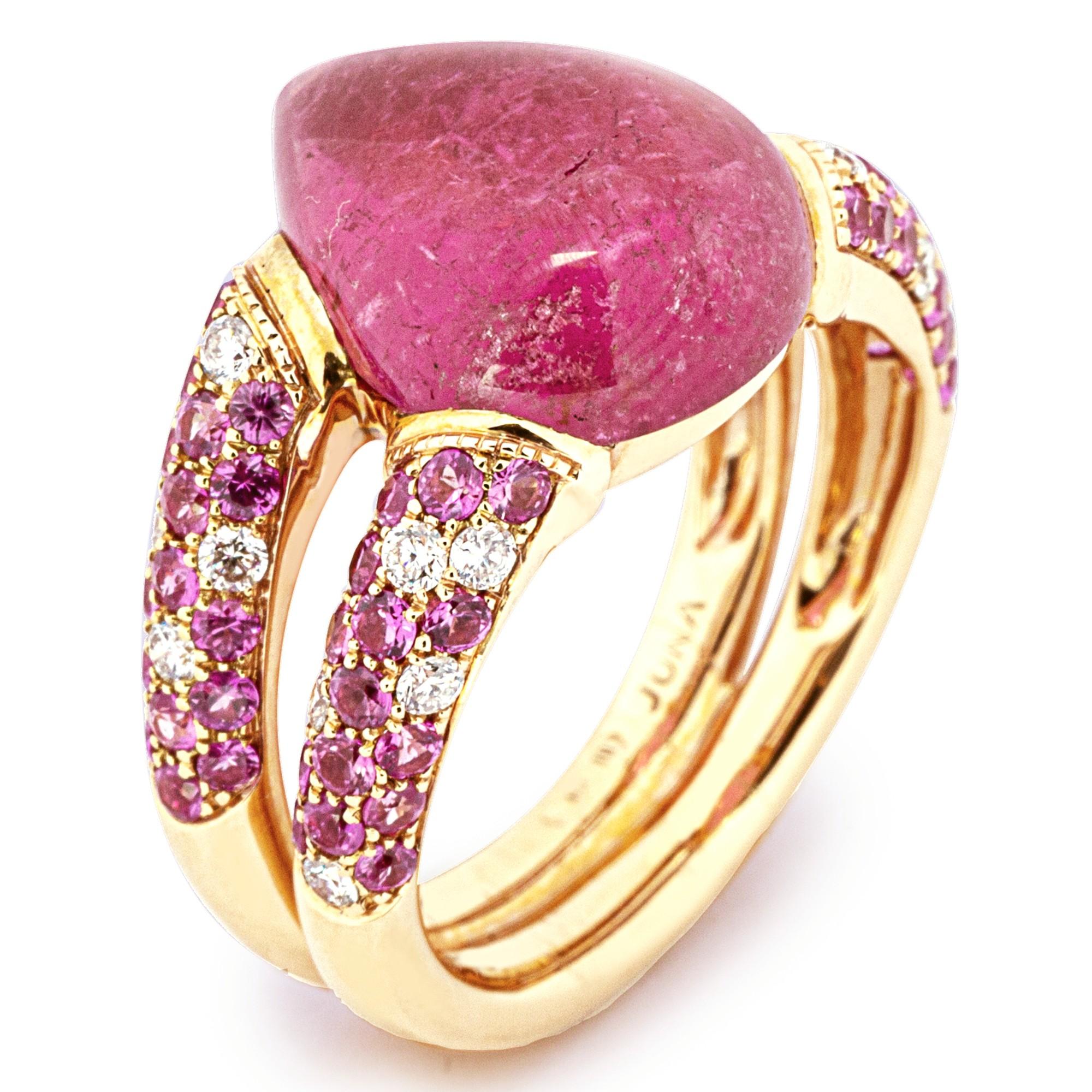 Contemporary Alex Jona Pink Tourmaline White Diamond Pink Sapphire 18k Rose Gold Ring For Sale