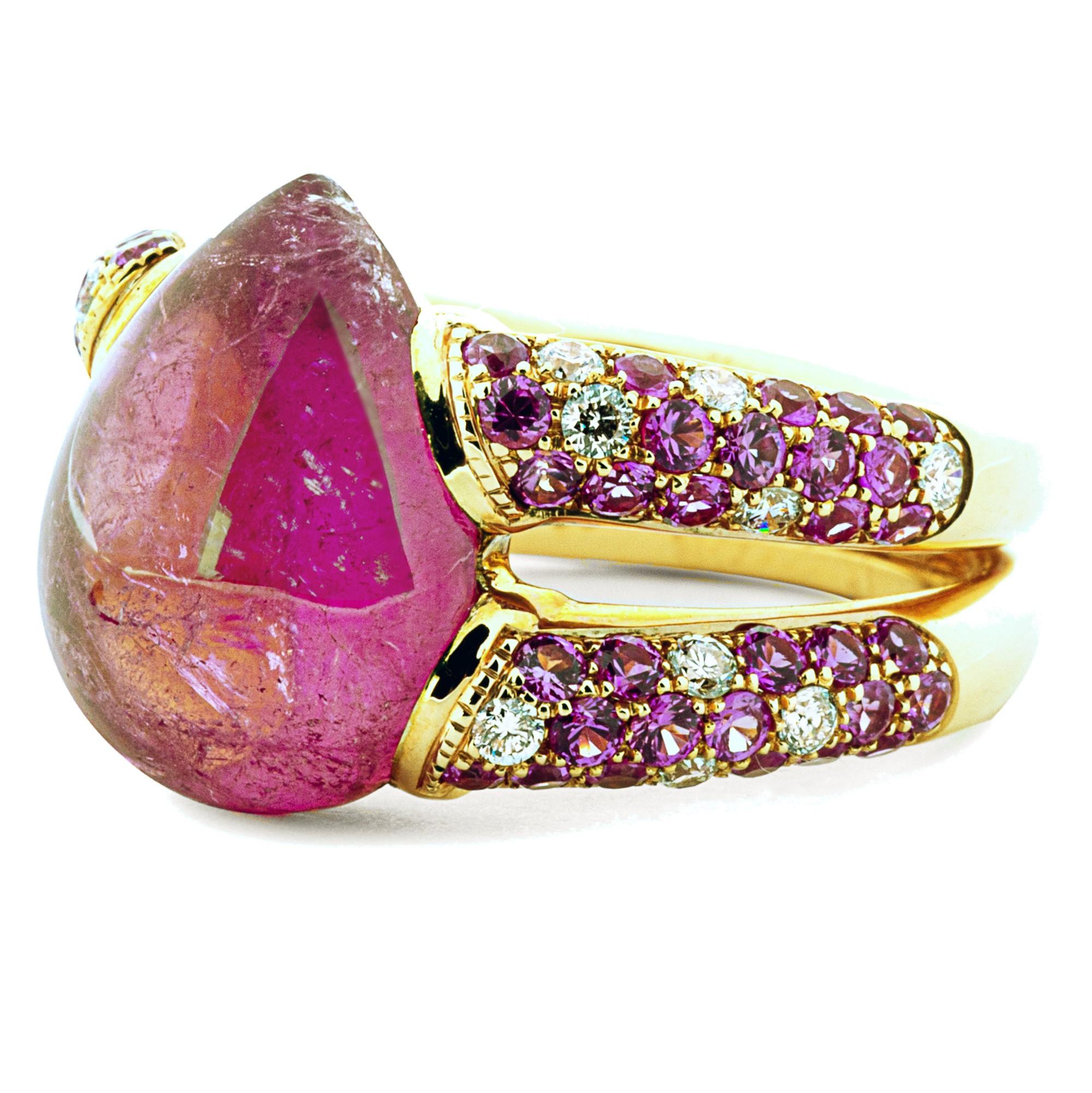 Oval Cut Alex Jona Pink Tourmaline White Diamond Pink Sapphire 18k Rose Gold Ring For Sale