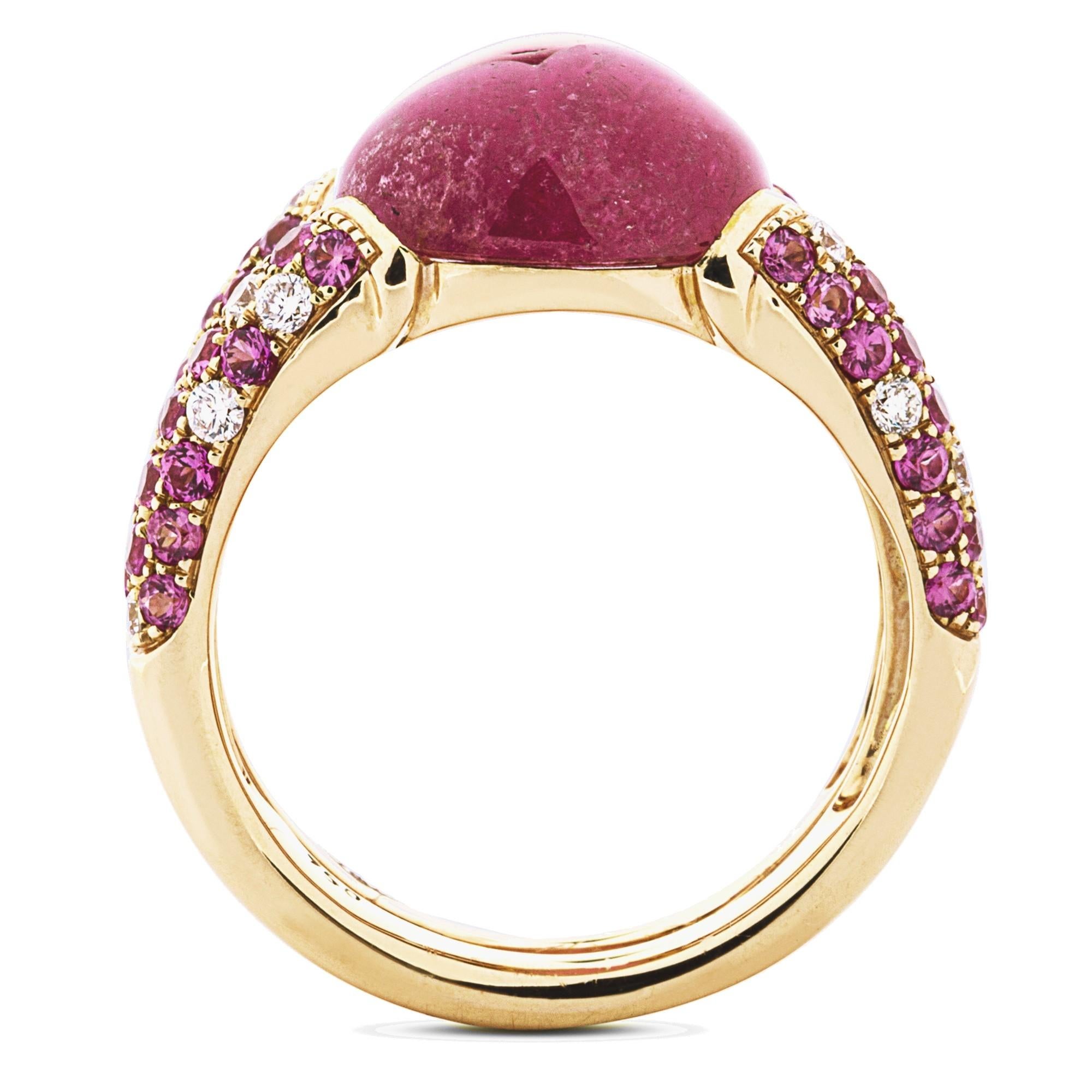 Women's Alex Jona Pink Tourmaline White Diamond Pink Sapphire 18k Rose Gold Ring For Sale