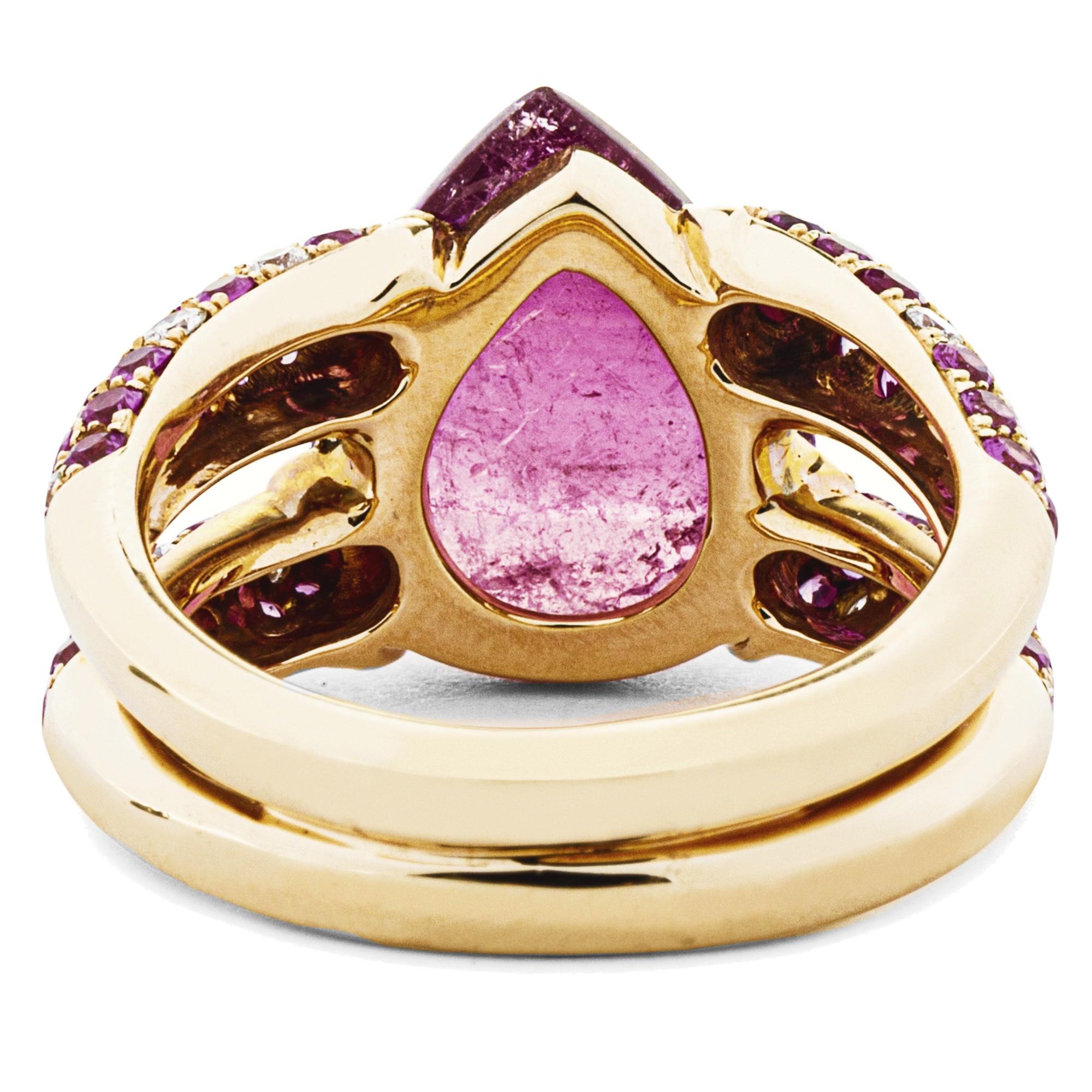Alex Jona Pink Tourmaline White Diamond Pink Sapphire 18k Rose Gold Ring For Sale 1