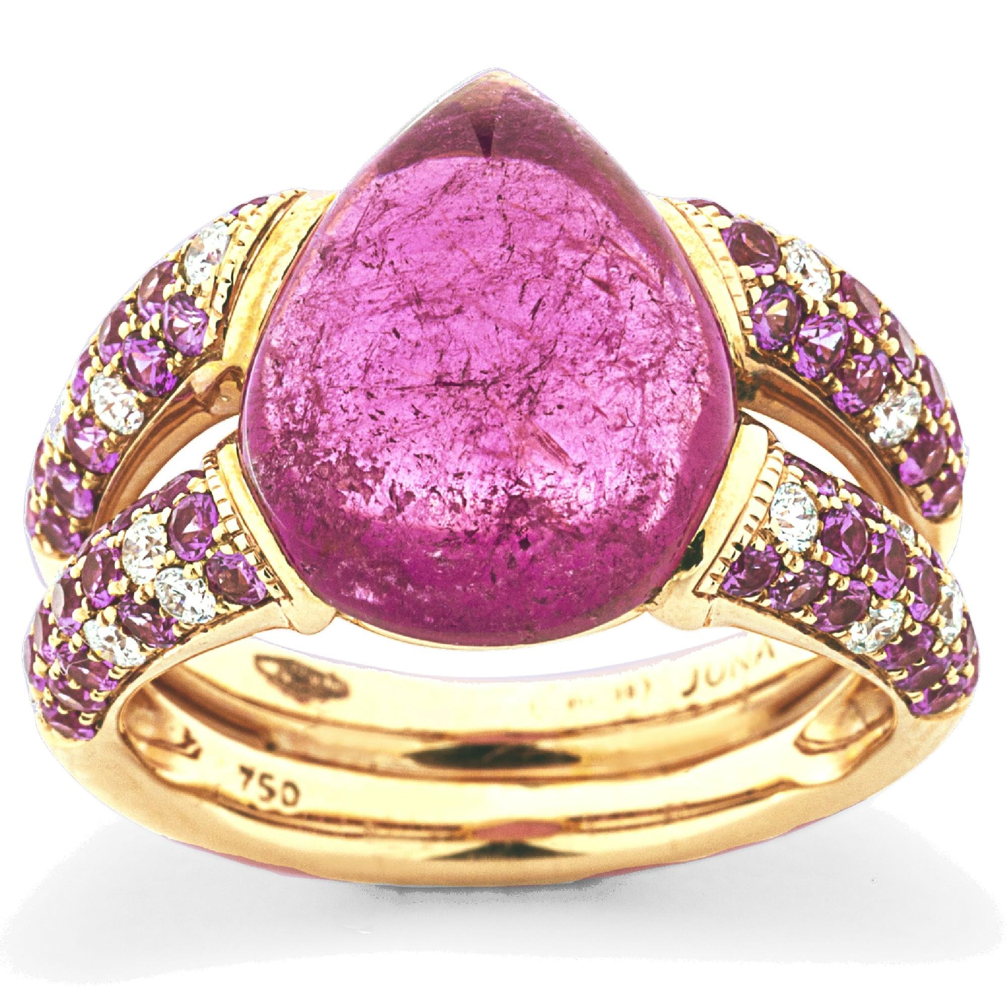 Alex Jona, bague en or rose 18 carats, tourmaline rose, diamant blanc et saphir rose