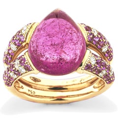 Alex Jona Pink Tourmaline White Diamond Pink Sapphire 18k Rose Gold Ring