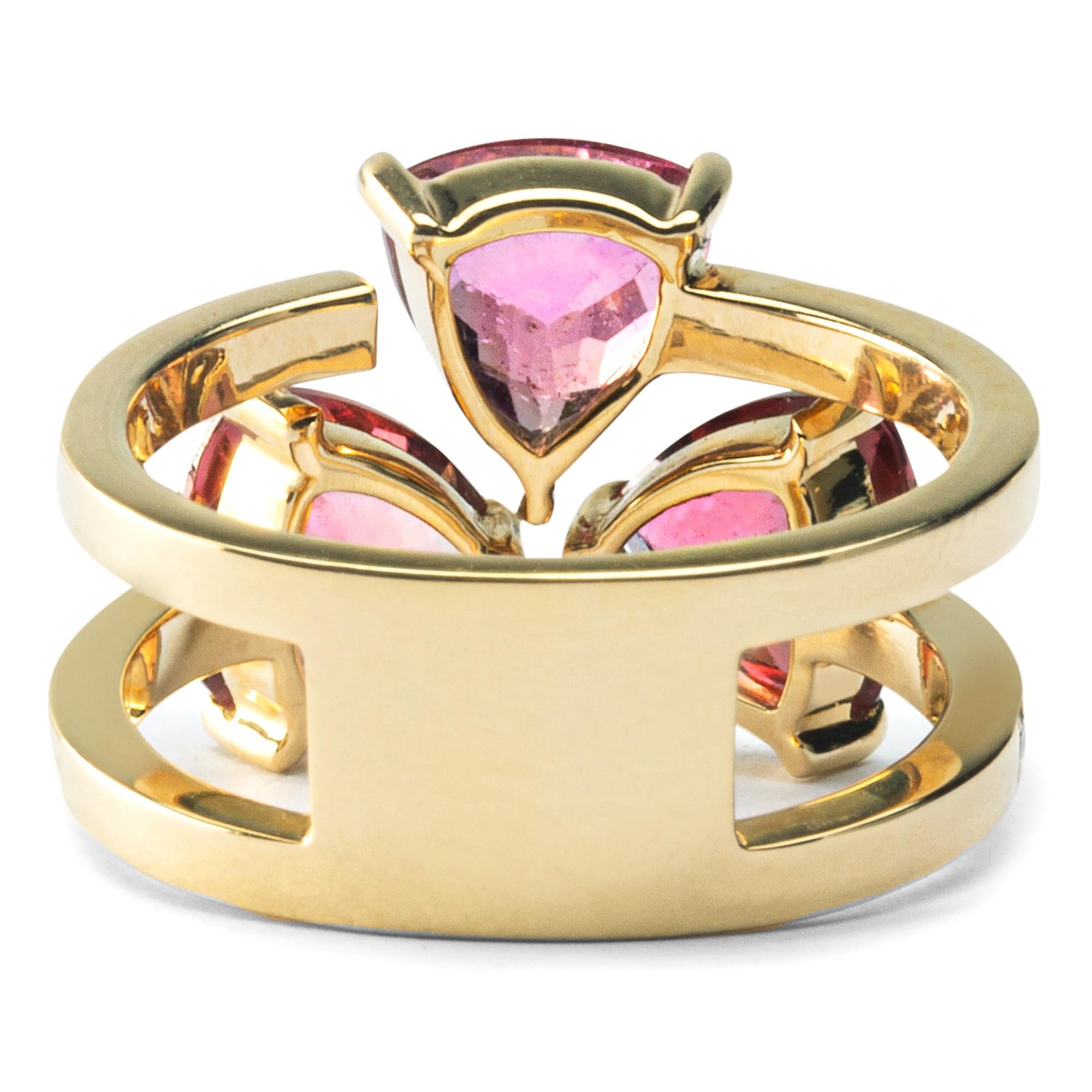 Alex Jona Pink Tourmaline White Diamond Yellow Gold Ring In New Condition For Sale In Torino, IT