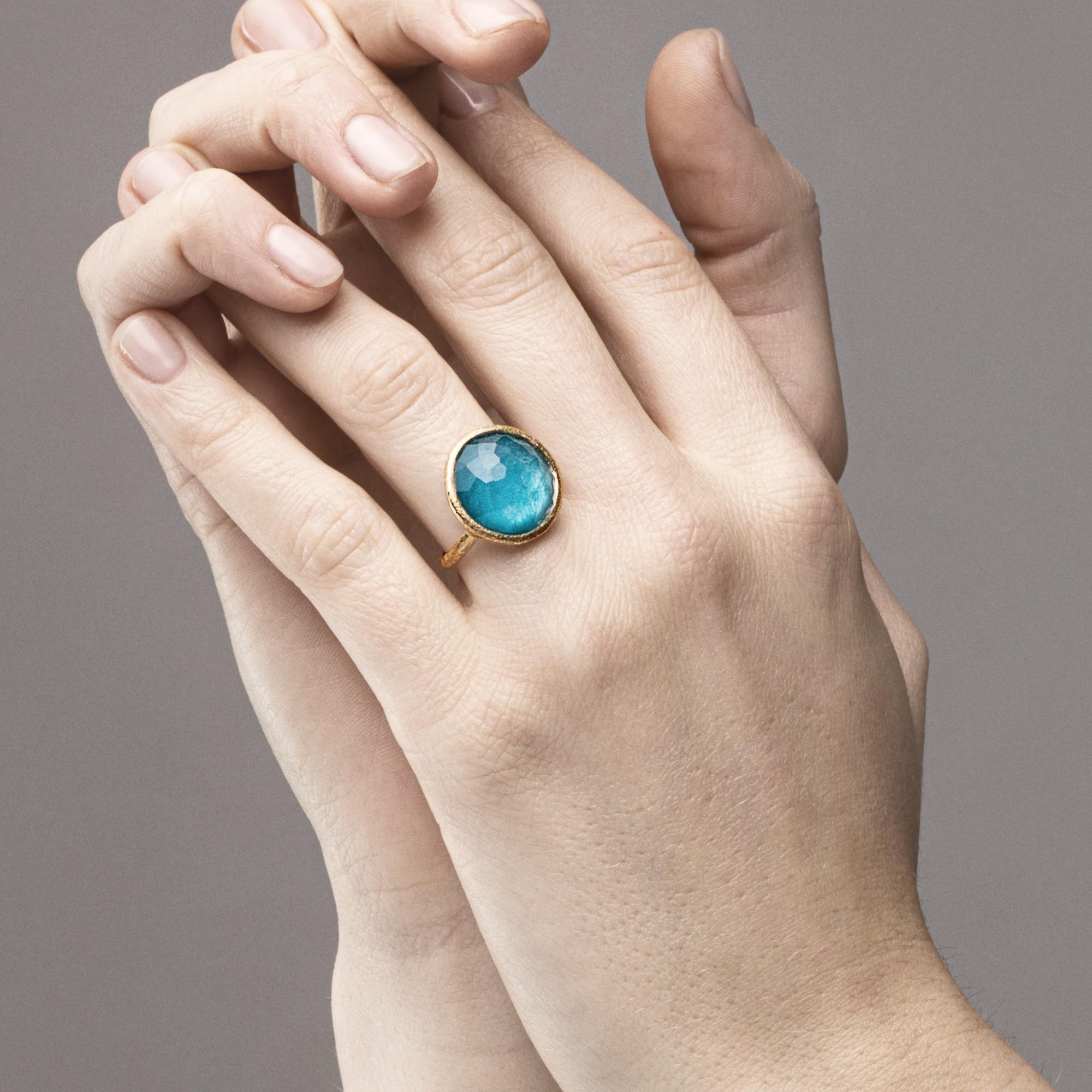 Alex Jona Quartz Amazonite 18 Karat Yellow Gold Ring In New Condition For Sale In Lugano, CH