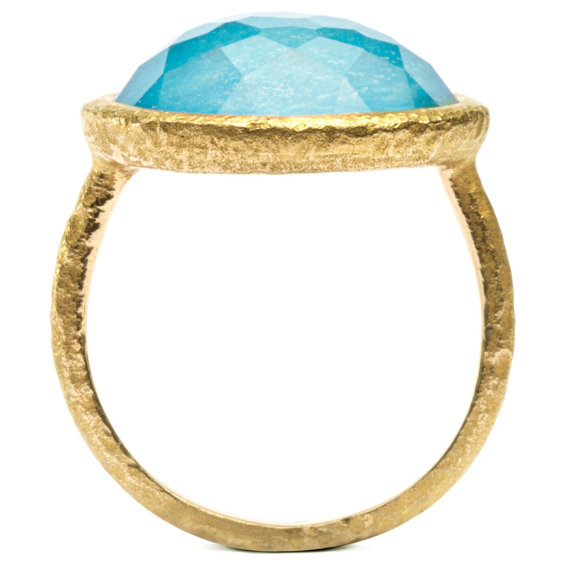 Alex Jona Quartz Amazonite 18 Karat Yellow Gold Ring In New Condition For Sale In Torino, IT