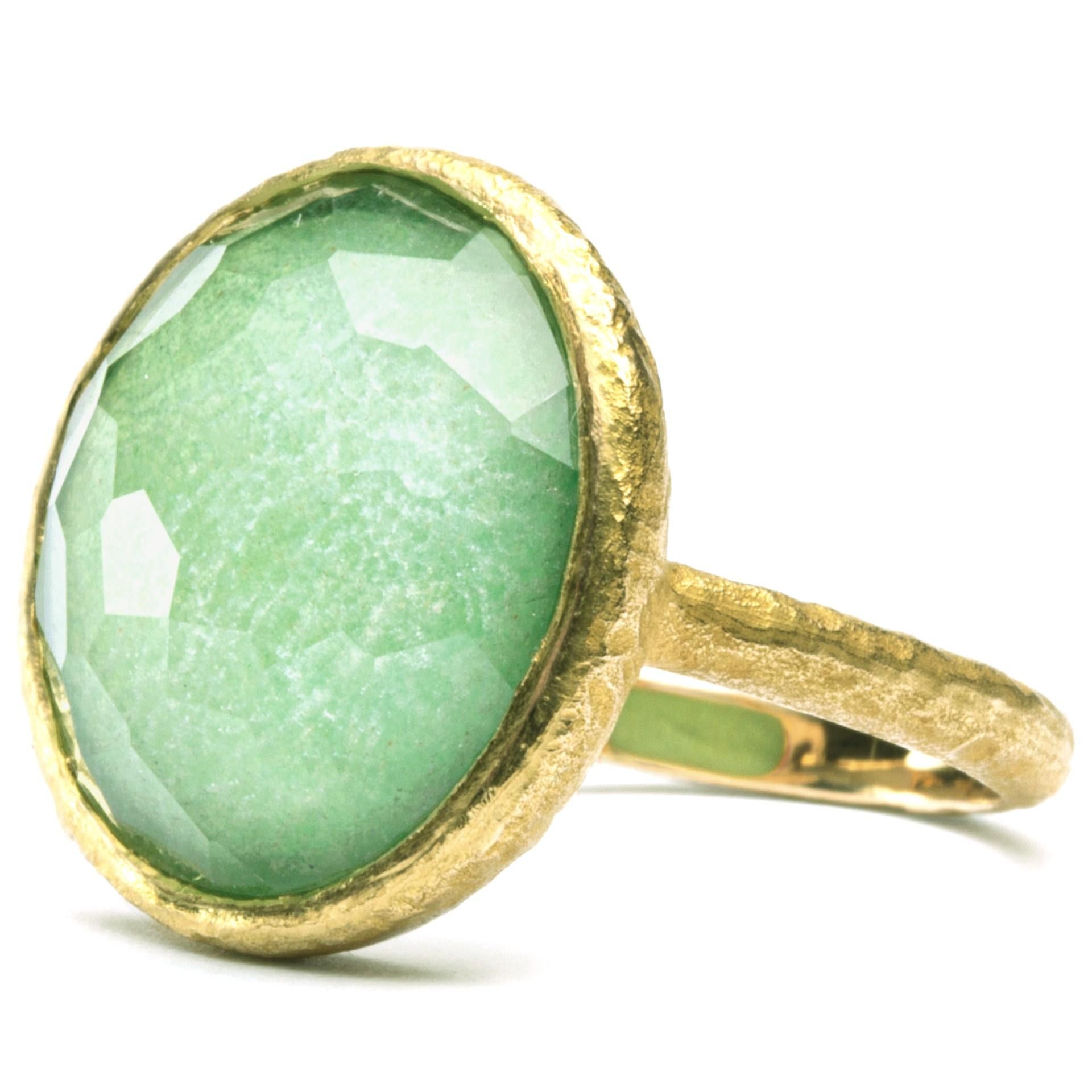Contemporary Alex Jona Quartz Green Jade 18 Karat Yellow Gold Ring For Sale