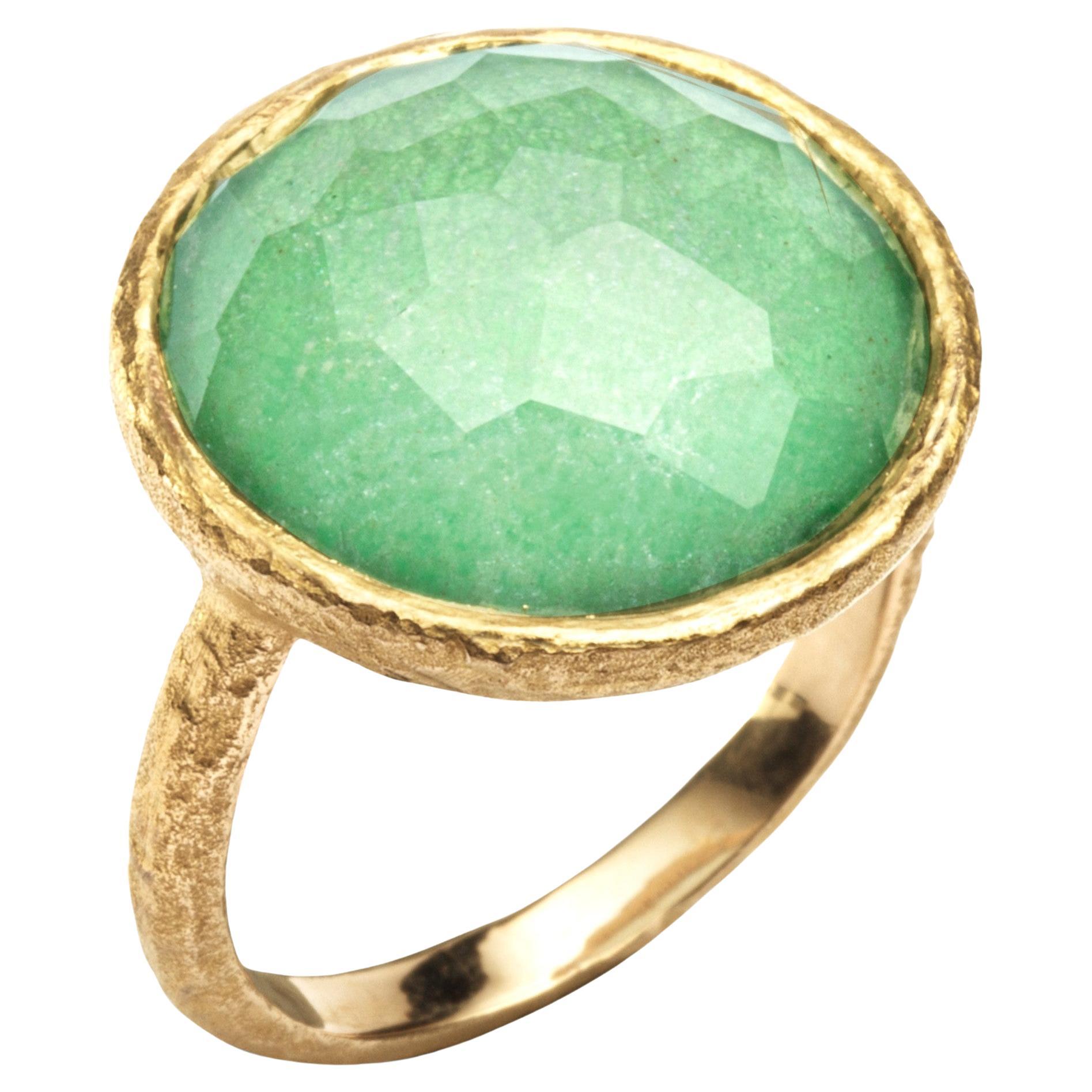 Alex Jona Quartz Green Jade 18 Karat Yellow Gold Ring For Sale