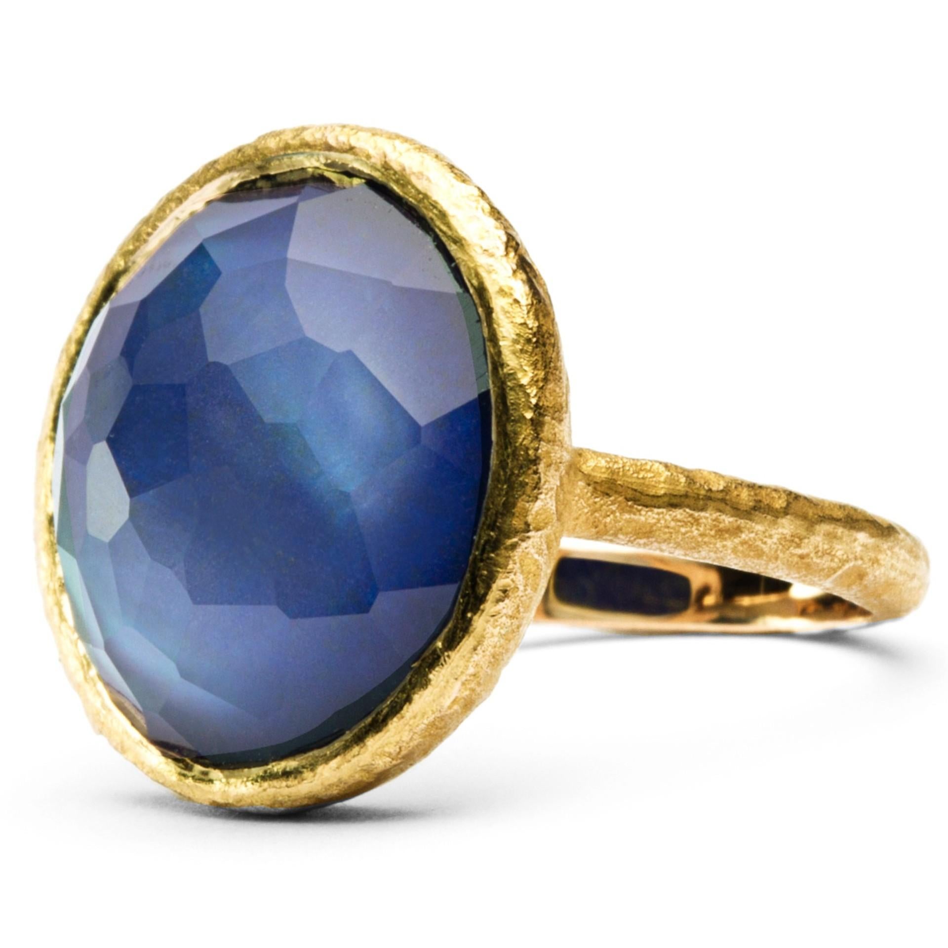 Contemporary Alex Jona Quartz Lapis Lazuli 18 Karat Yellow Gold Ring For Sale