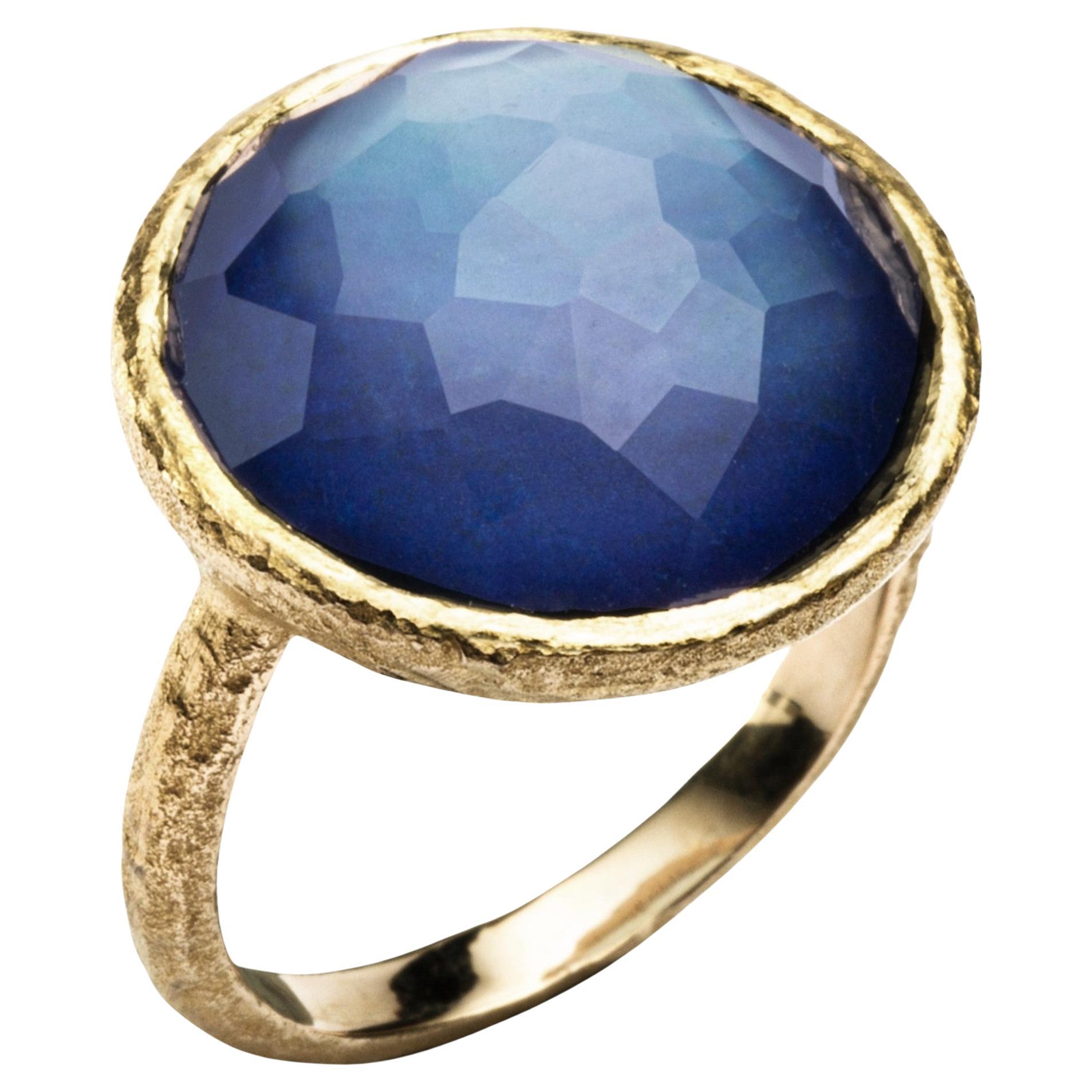 Alex Jona, bague en or jaune 18 carats, quartz, lapis-lazuli