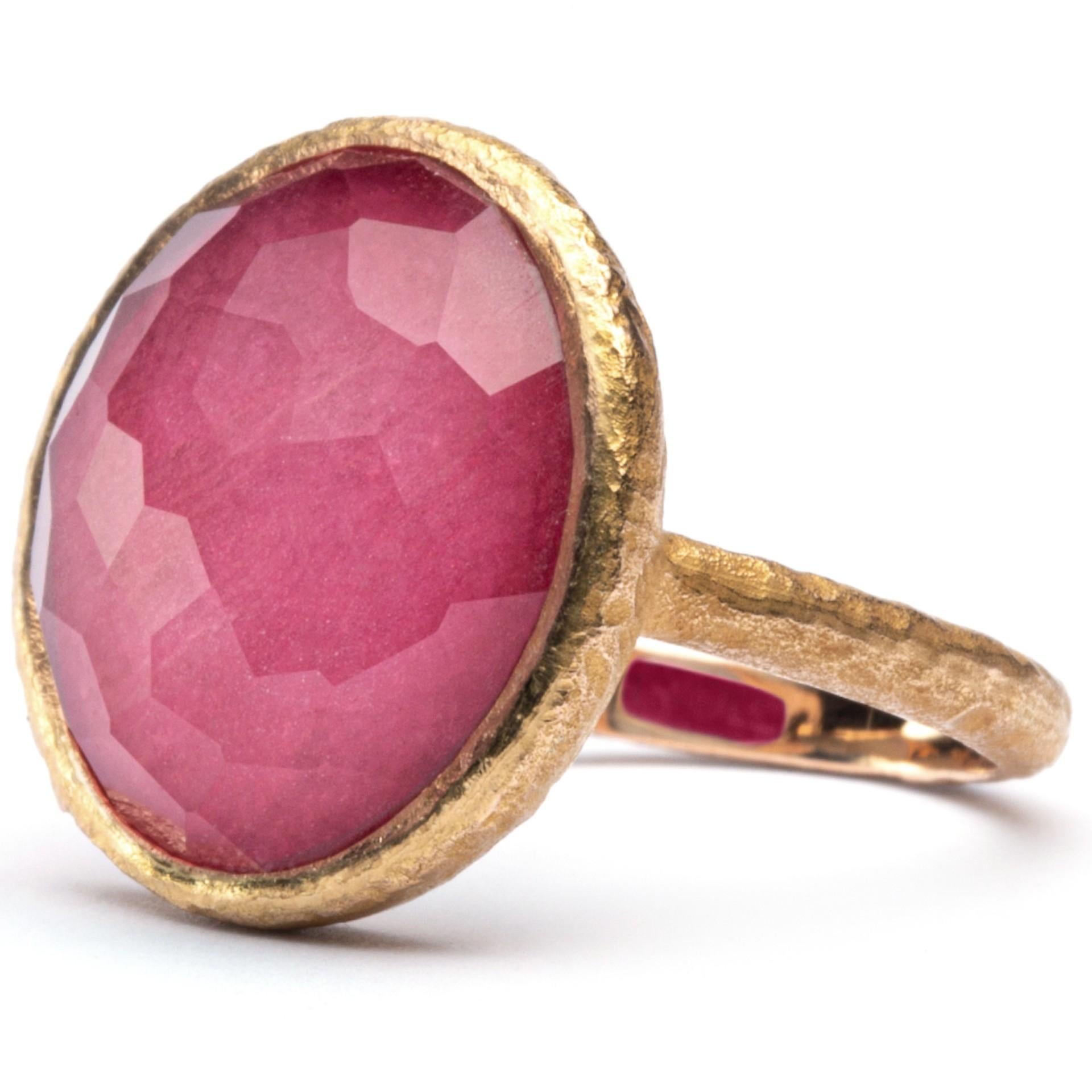 Round Cut Alex Jona Quartz Rubelite 18 Karat Rose Gold Ring