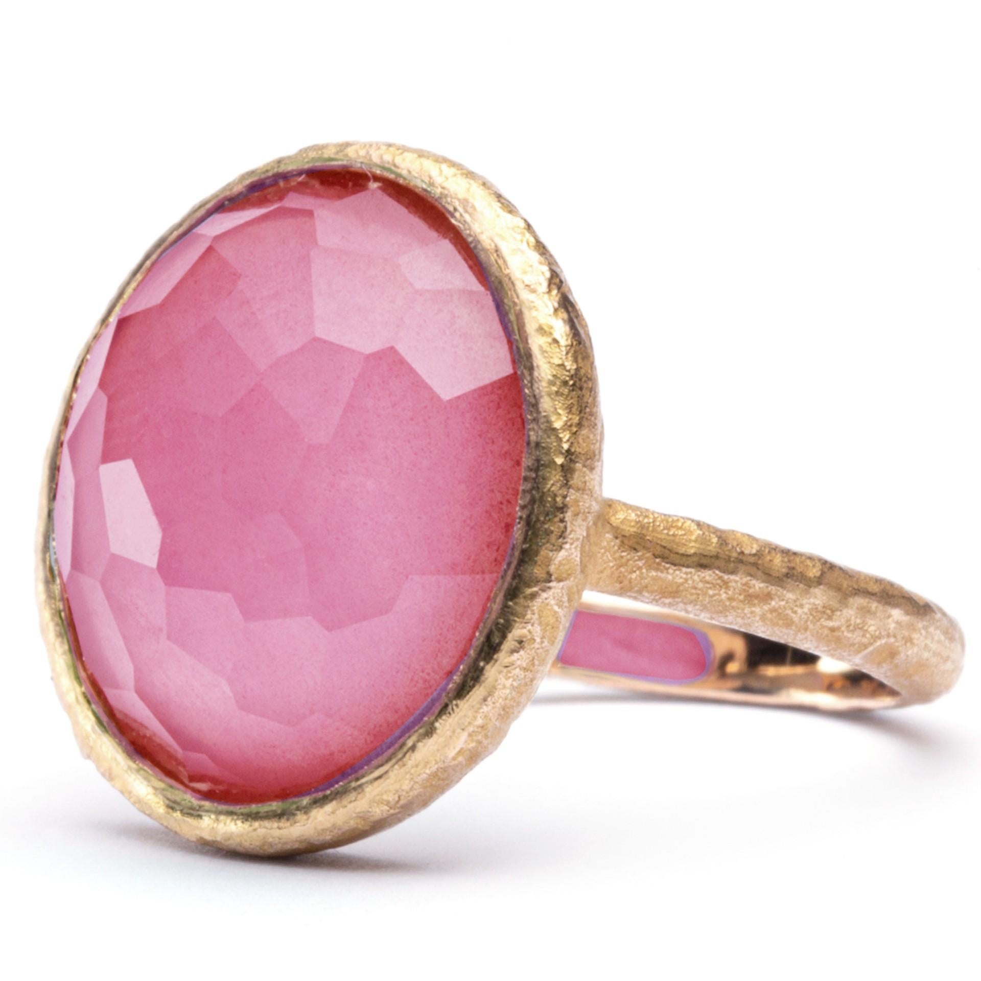 Rose Cut Alex Jona Quartz Rubellite 18 Karat Rose Gold Ring For Sale