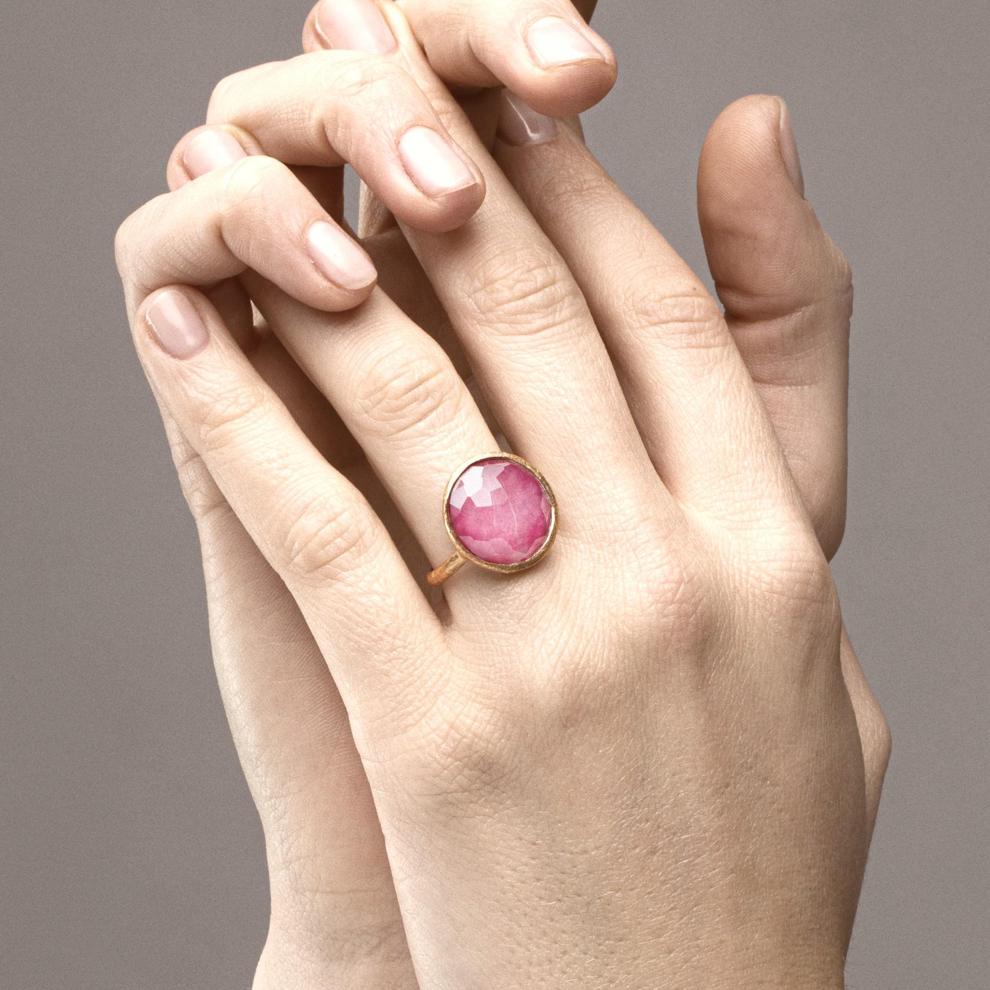 Women's Alex Jona Quartz Rubellite 18 Karat Rose Gold Ring For Sale