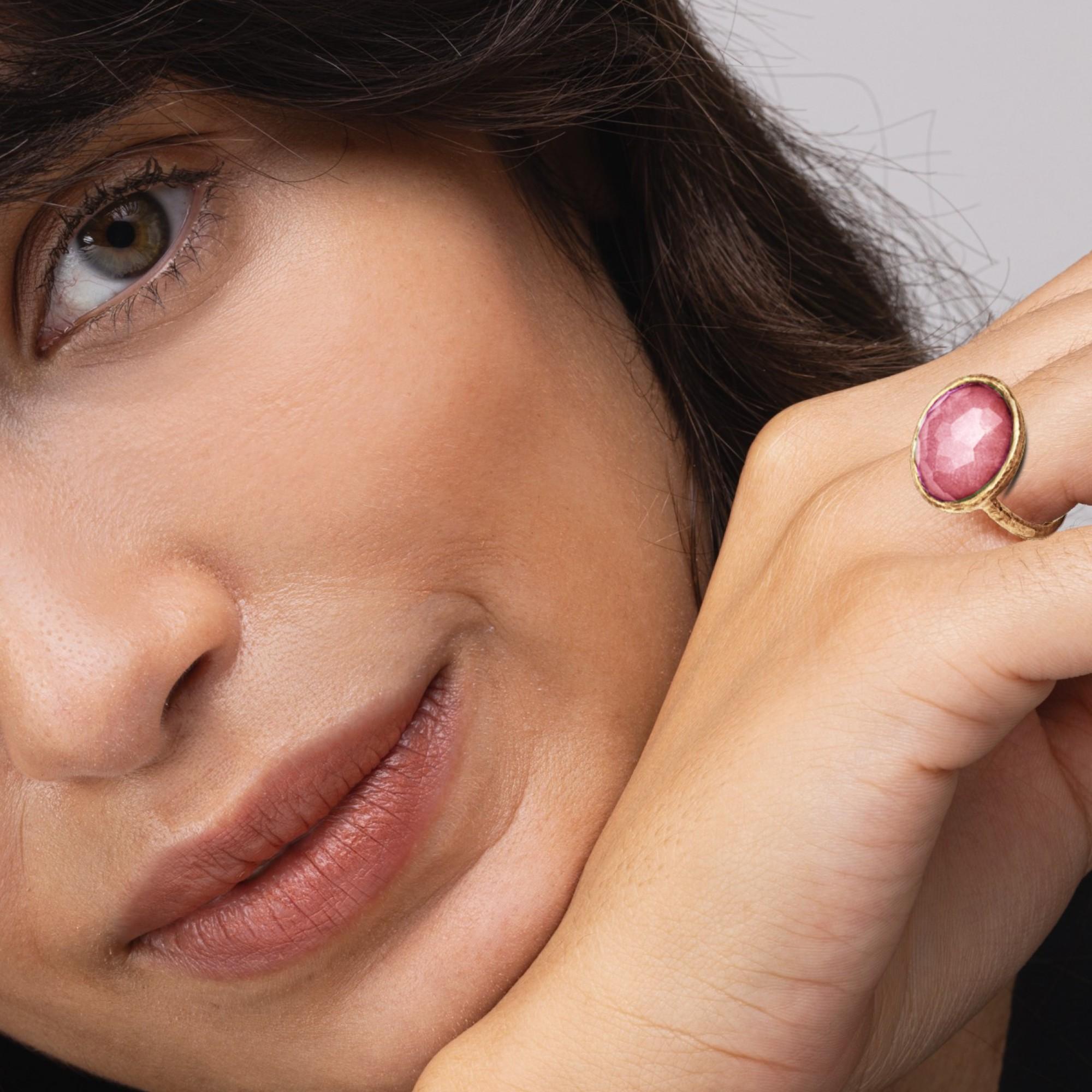 Alex Jona Quartz Ruby 18 Karat Rose Gold Ring In New Condition For Sale In Torino, IT